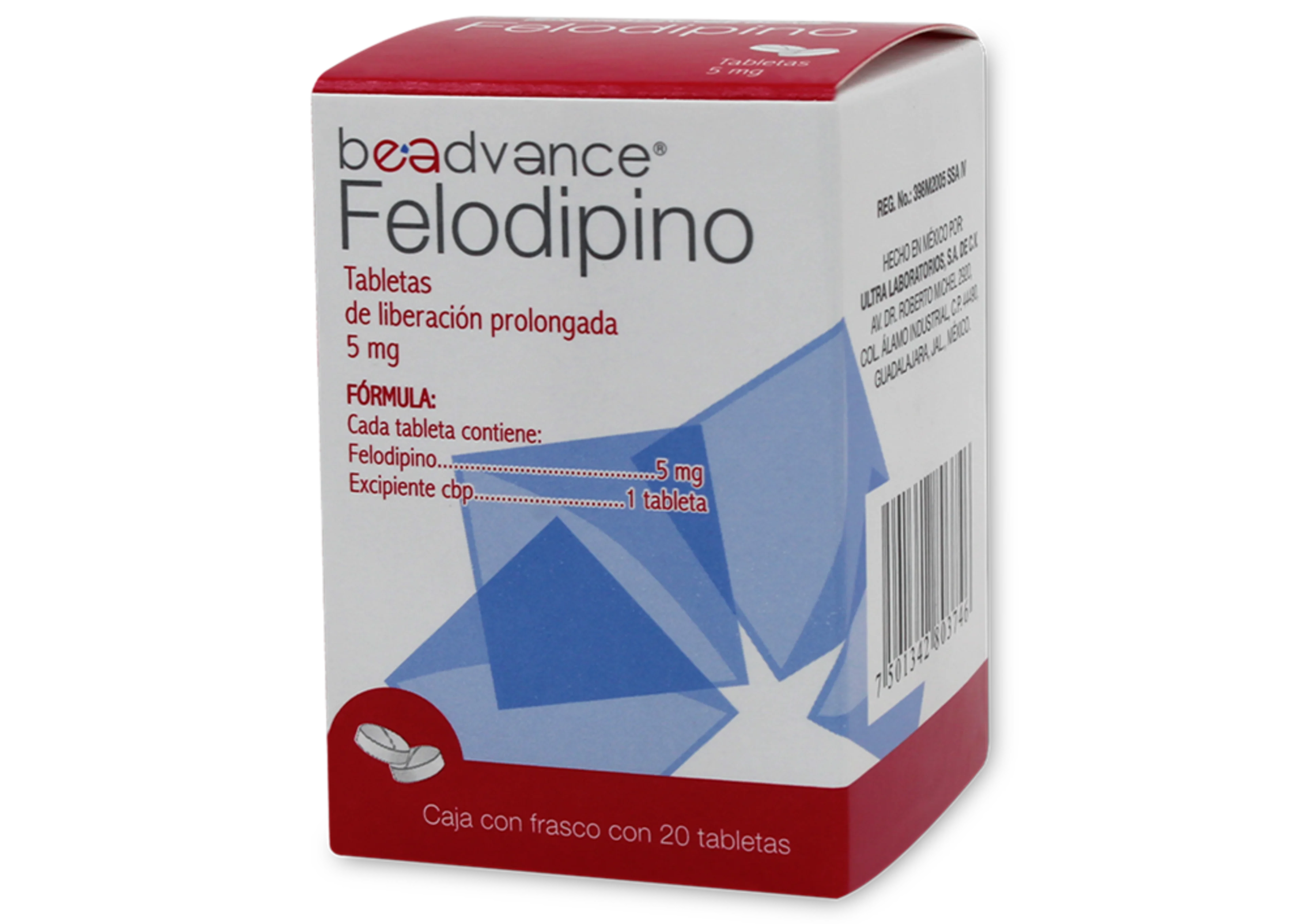 Felodipino 5 Mg Con 20 Tabletas