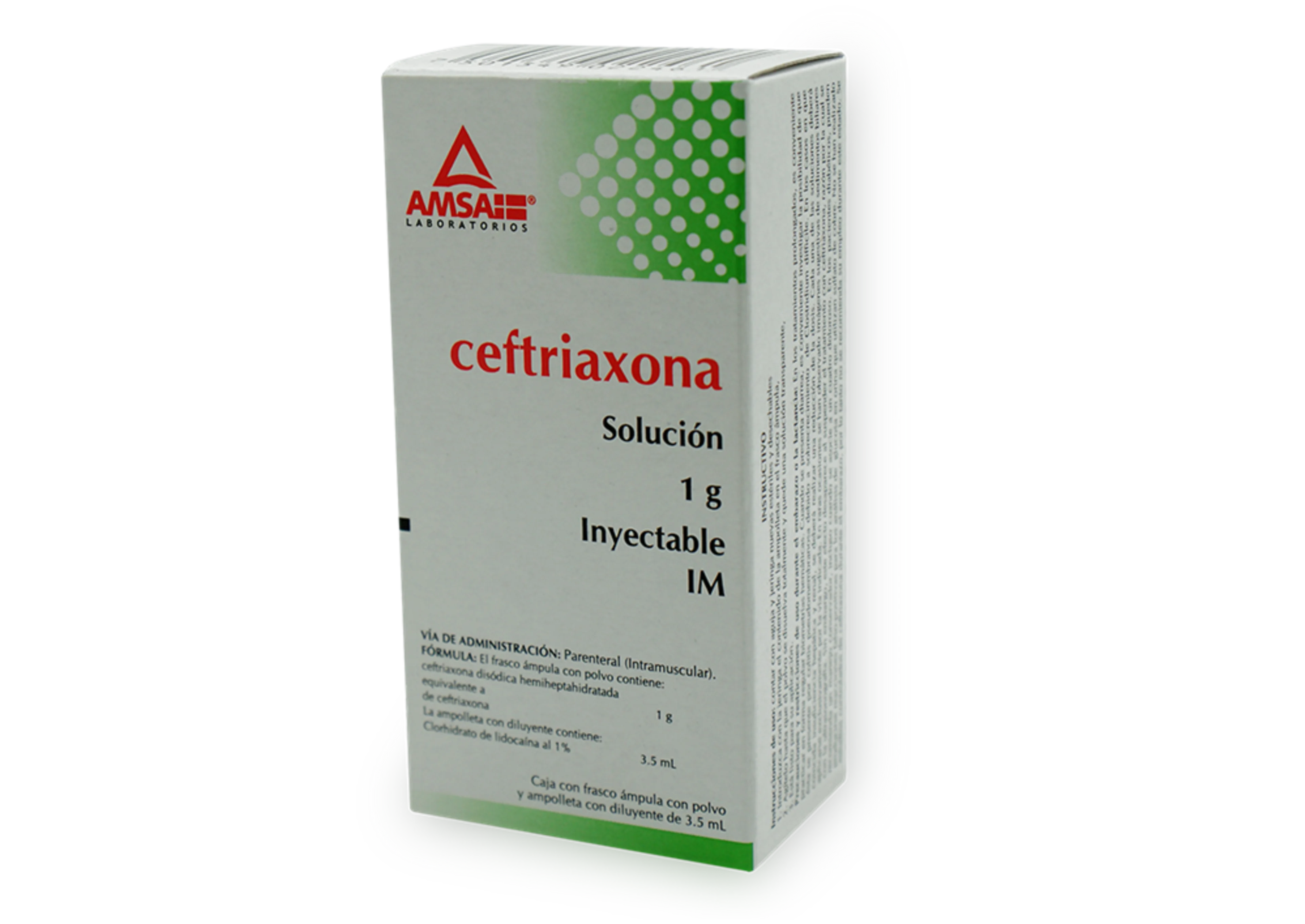 Ceftriaxona Im 1 G Solución Inyectable 3.5 Ml