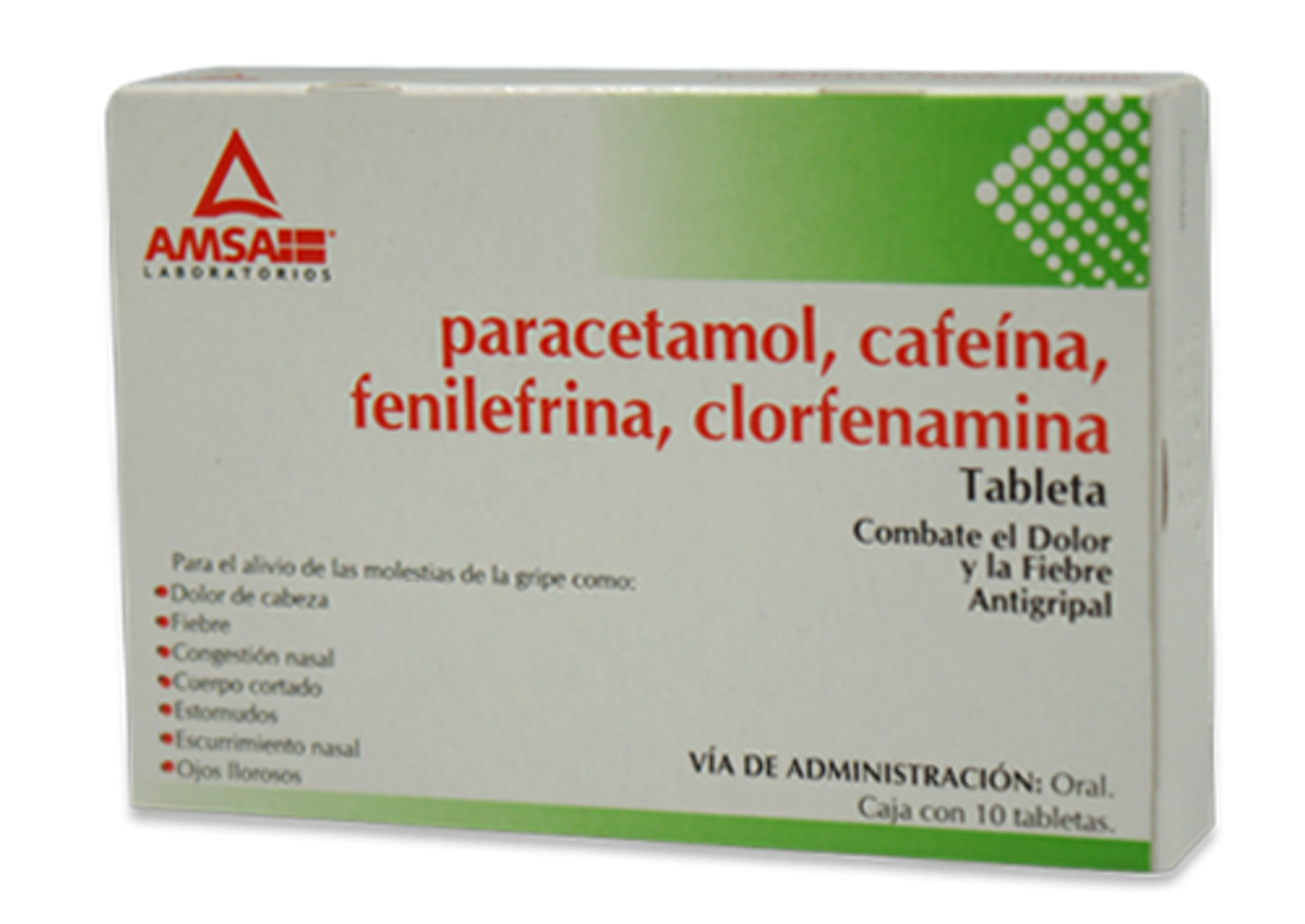 Paracetamol, Cafeína, Fenilefrina, Clorfenamina 500/25/5/4 Mg Con 10 Tabletas