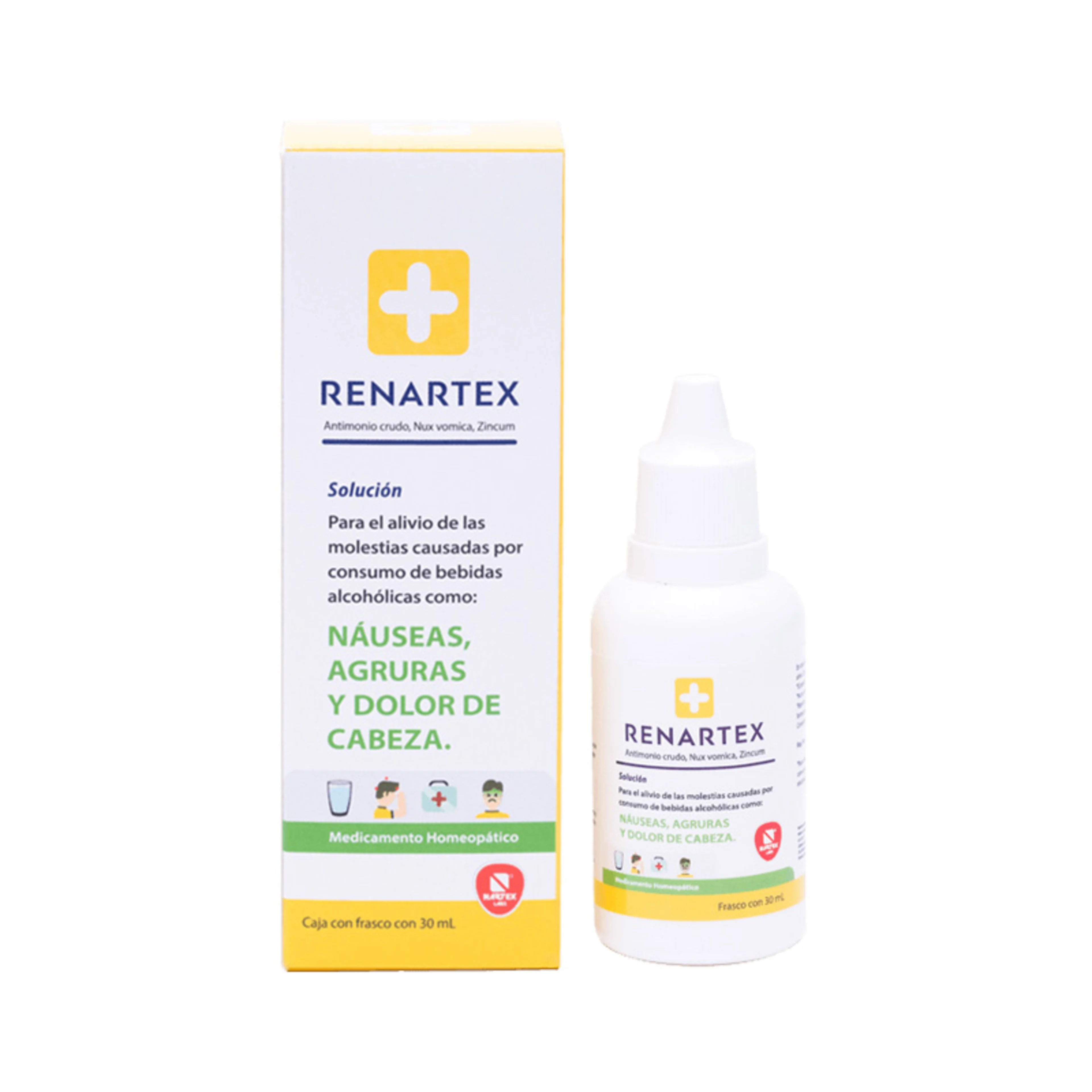 Renartex para el alivio de molestias causadas por consumo de bebidas alcohólicas 30 ml caja