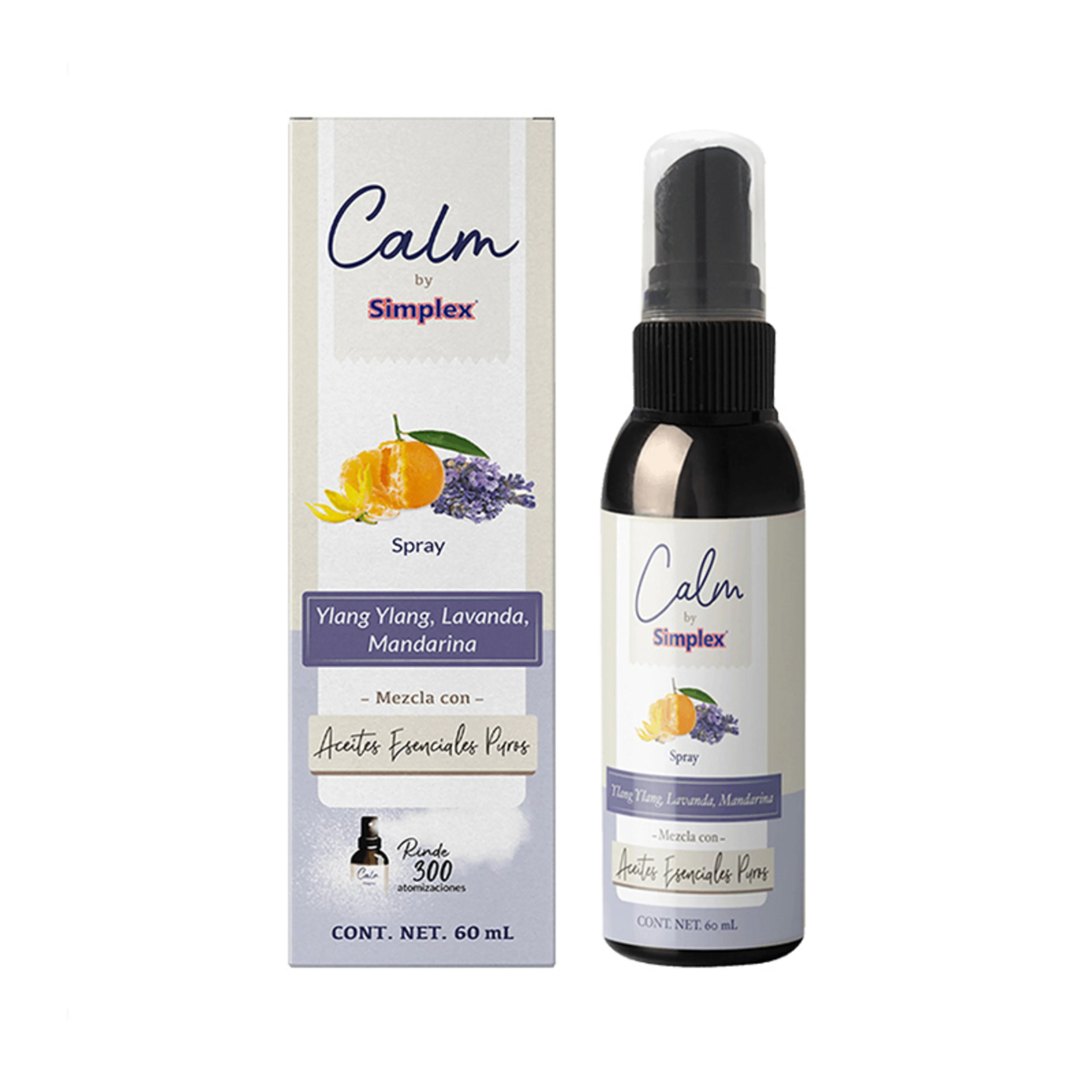 Simplex calm mezcla de aceites escenciales puros ylang ylang lavanda y mandarina 60 ml spray