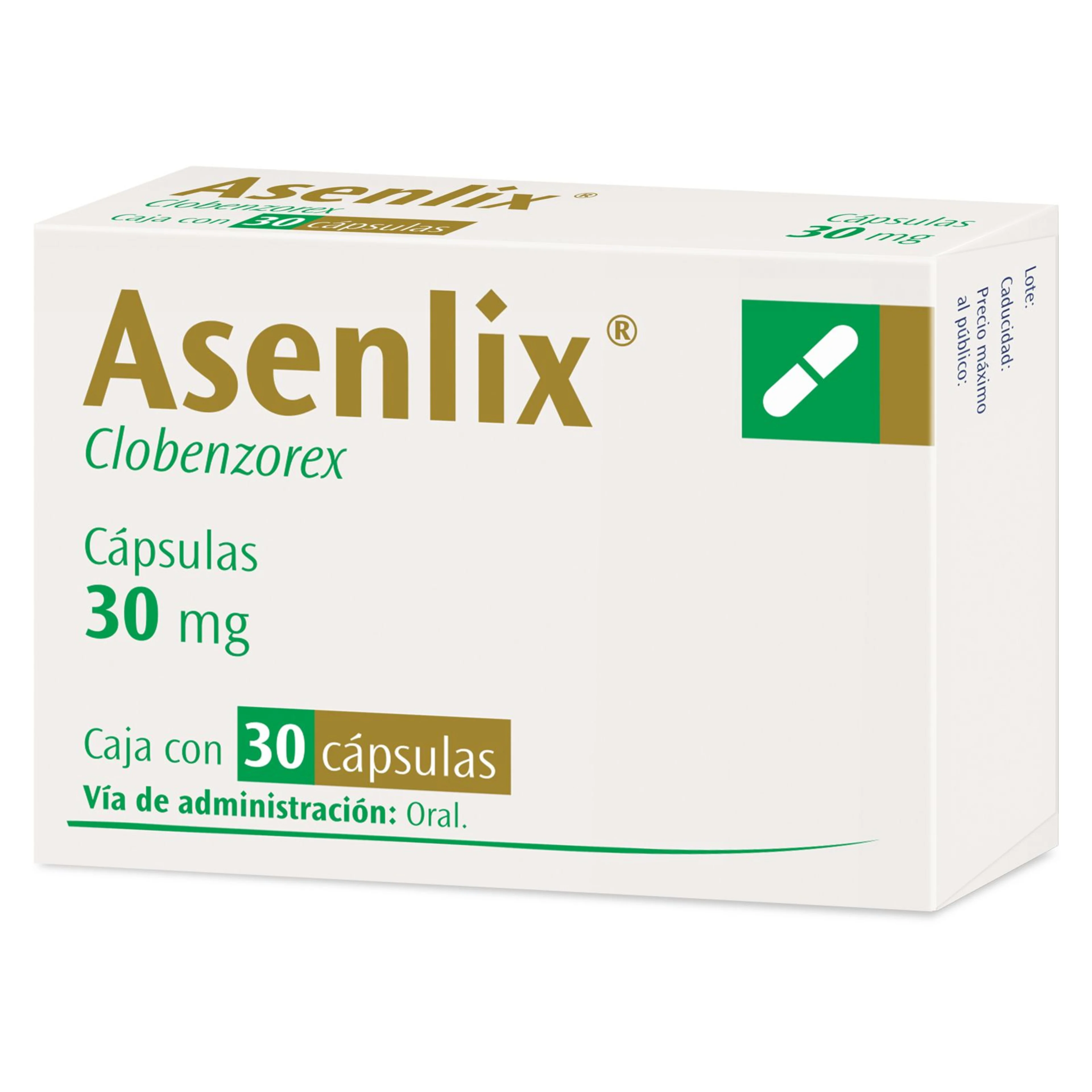 Asenlix clobenzorex 30 mg con 3 cápsulas