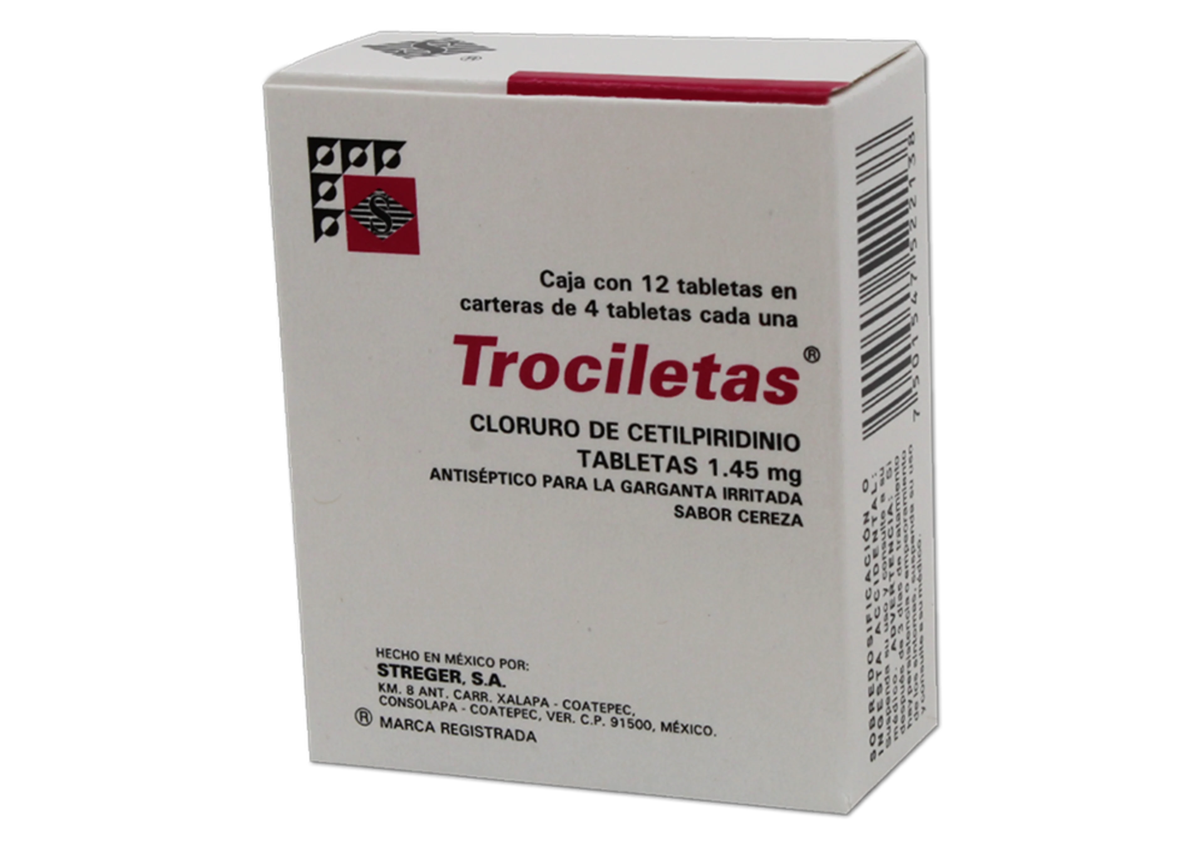 Trociletas Cloruro De Cetilpiridino 1.45 Mg Con 12 Tabletas