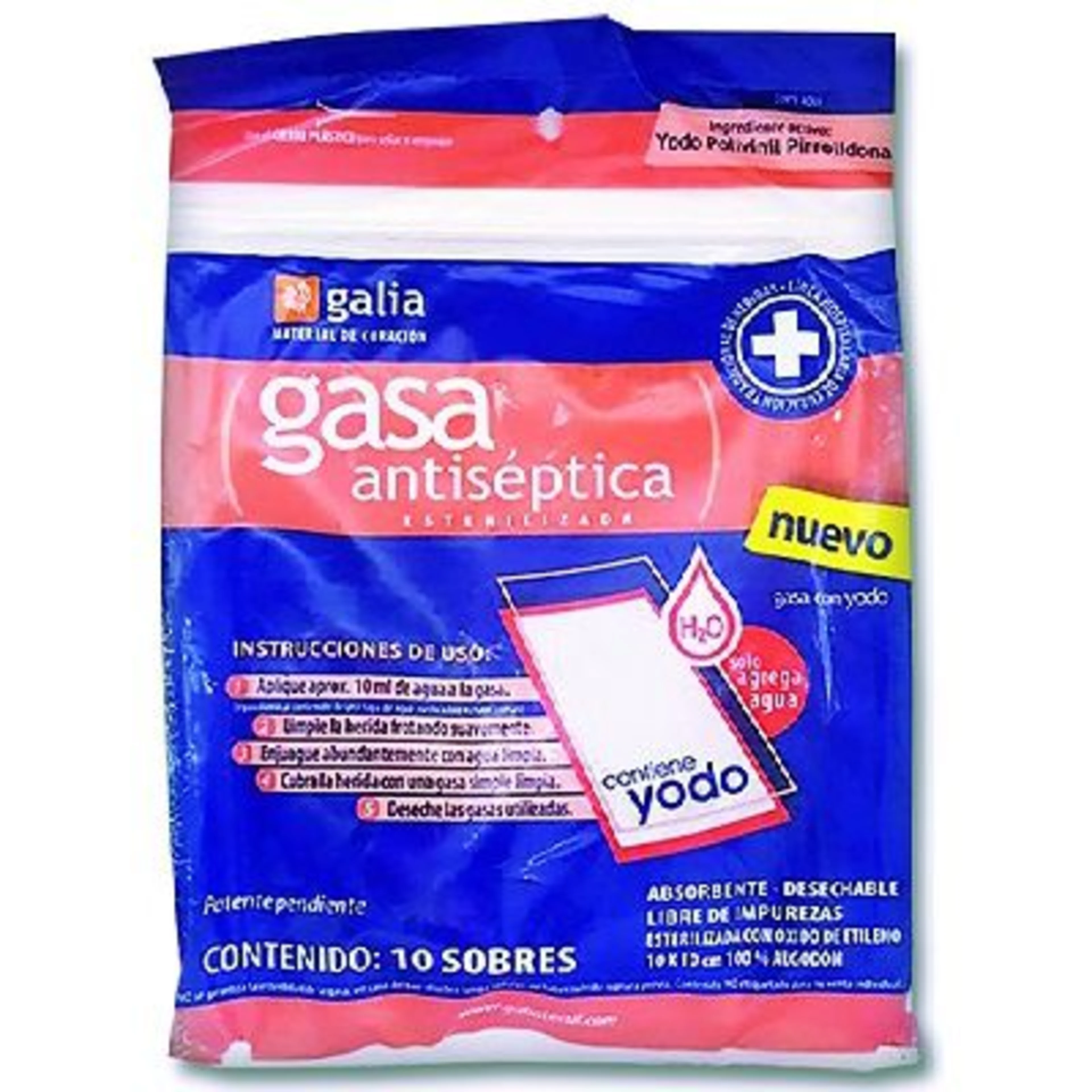 Galia Gasa Antiséptica Esterilizada 10X10Cm 10 Sobres