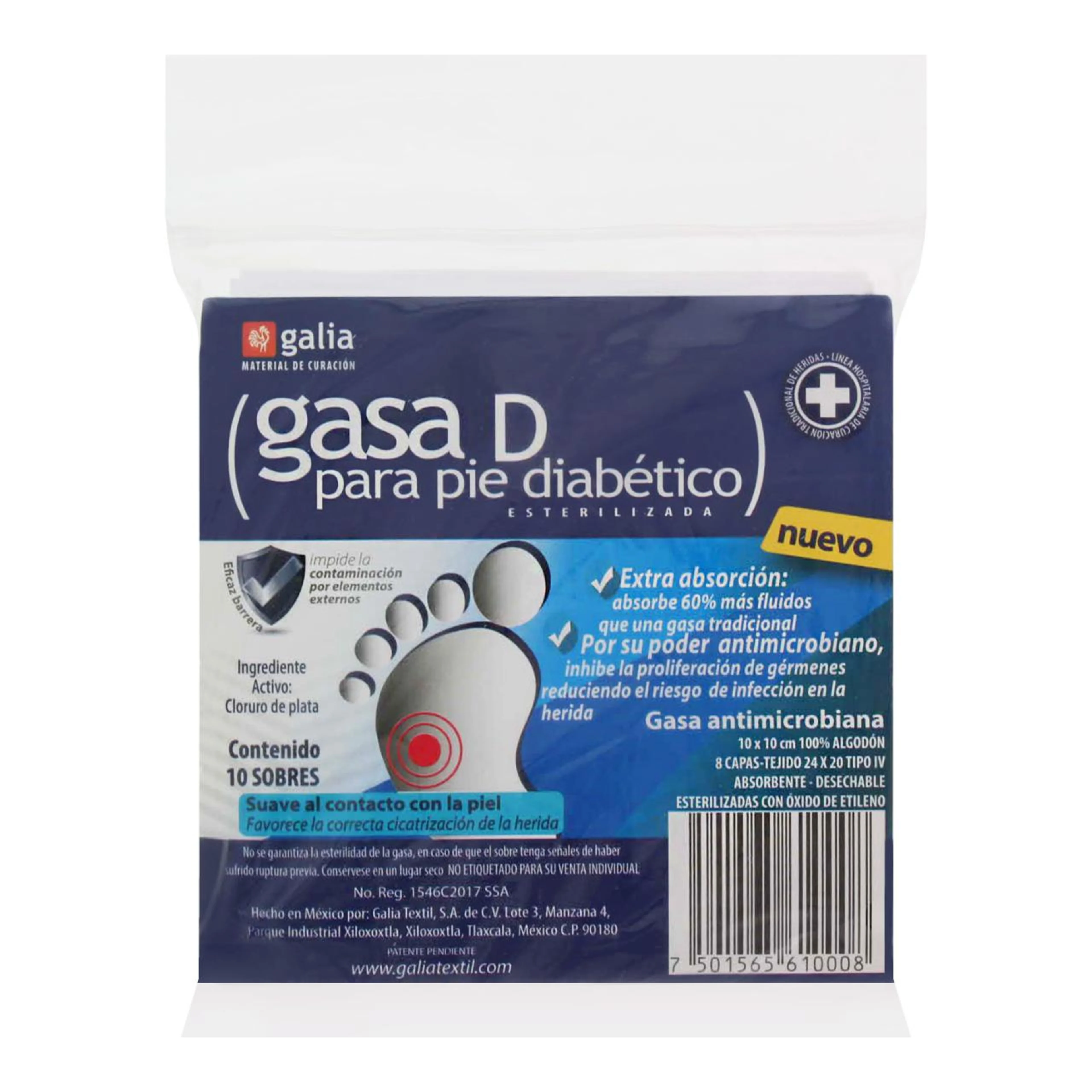 Galia Gasa D Para Pie Diabético 10X10Cm Con 10 Sobres