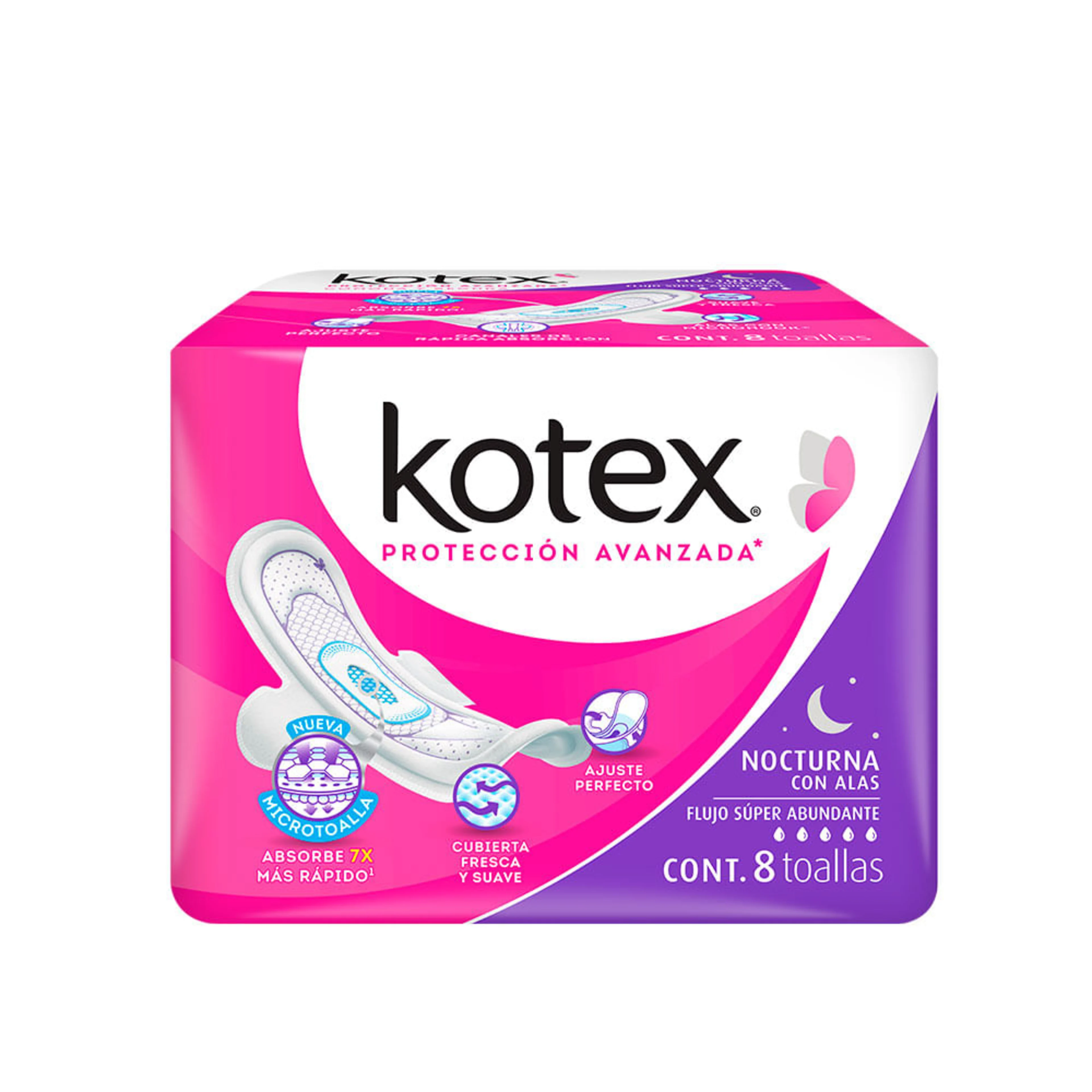 Kotex Nocturna Toallas Sanitarias Con Alas 8 Piezas