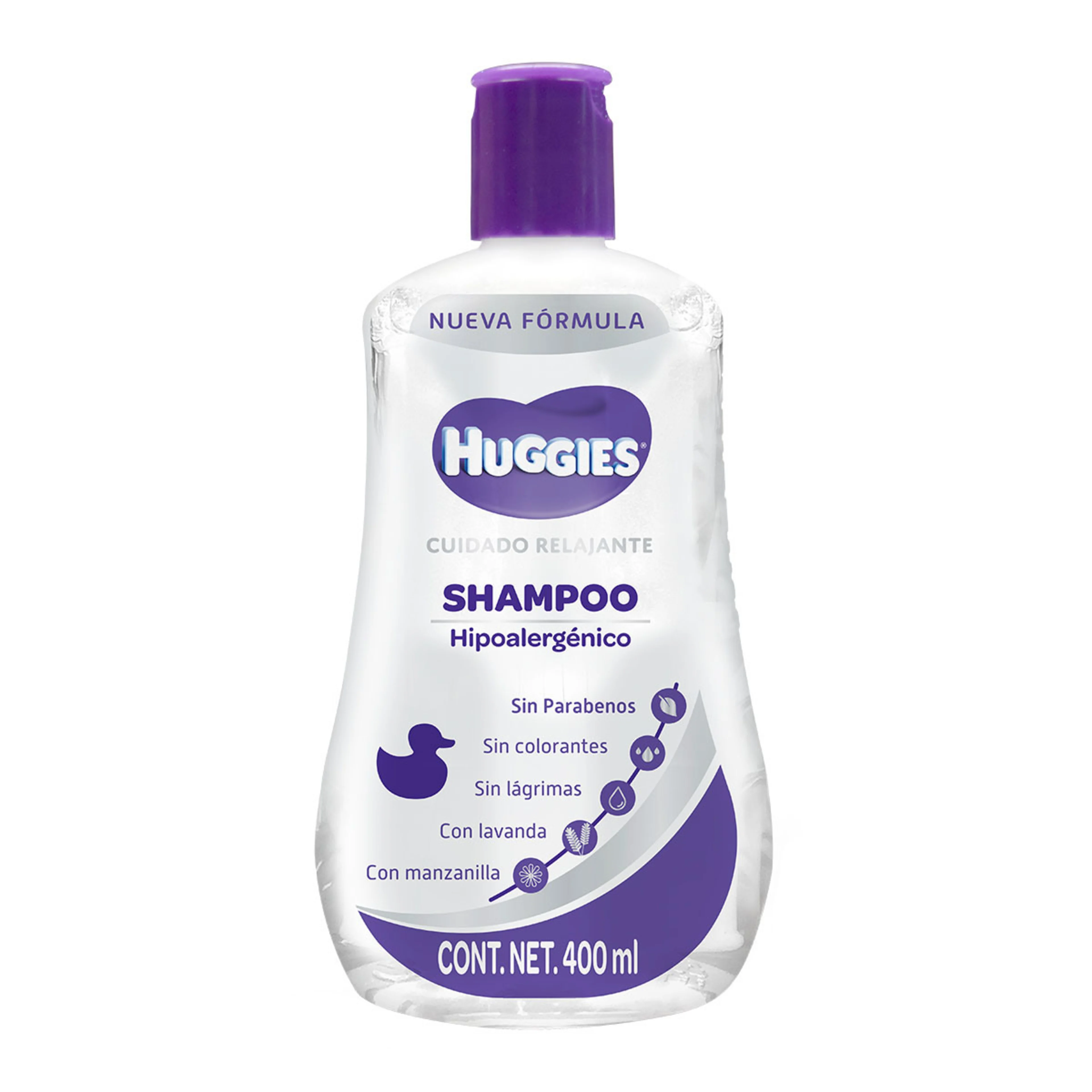 Shampoo para bebé huggies cuidado relajante hipoalergénico + jabón gratis 2 pzas.