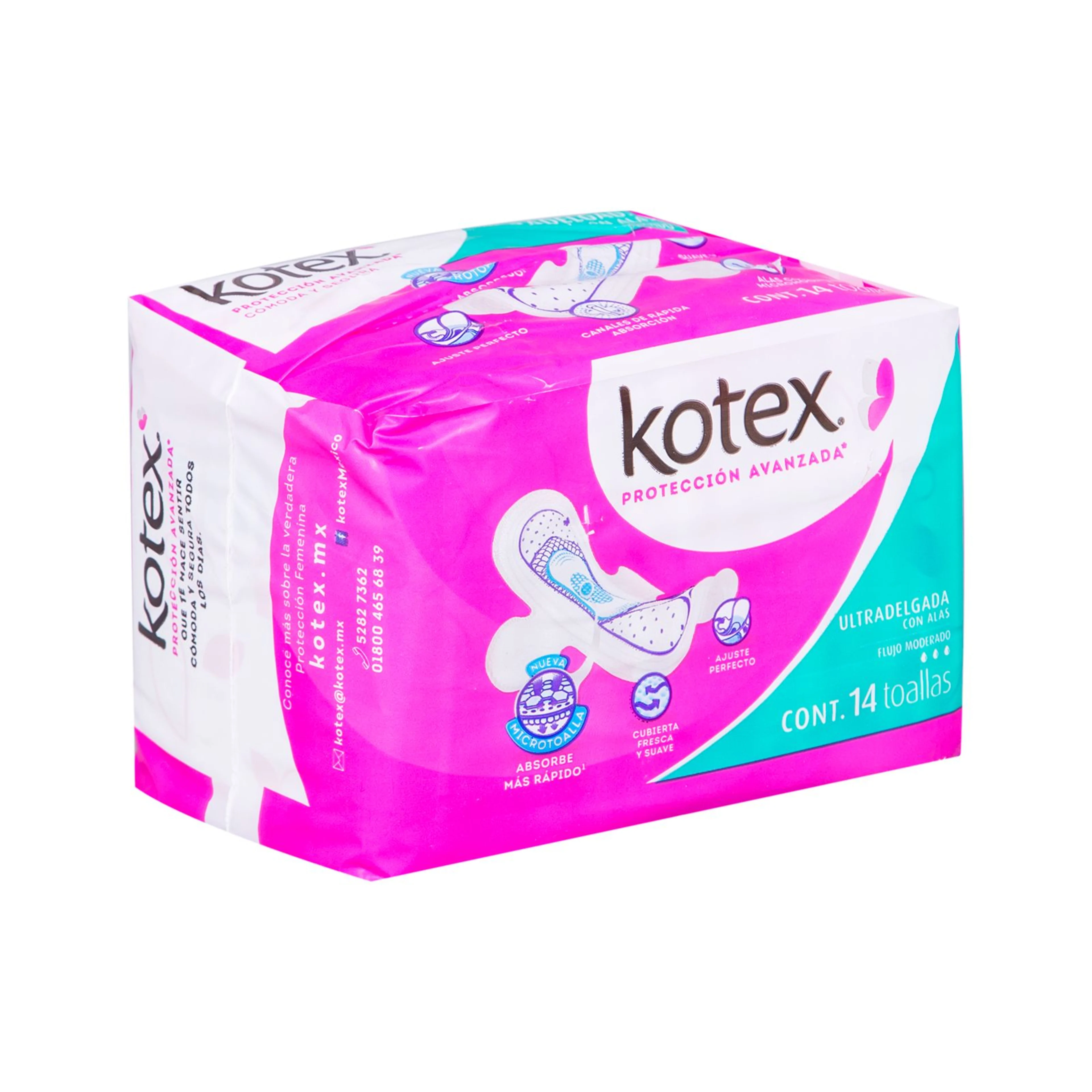 Toallas femeninas kotex ultradelgada con alas 14 piezas