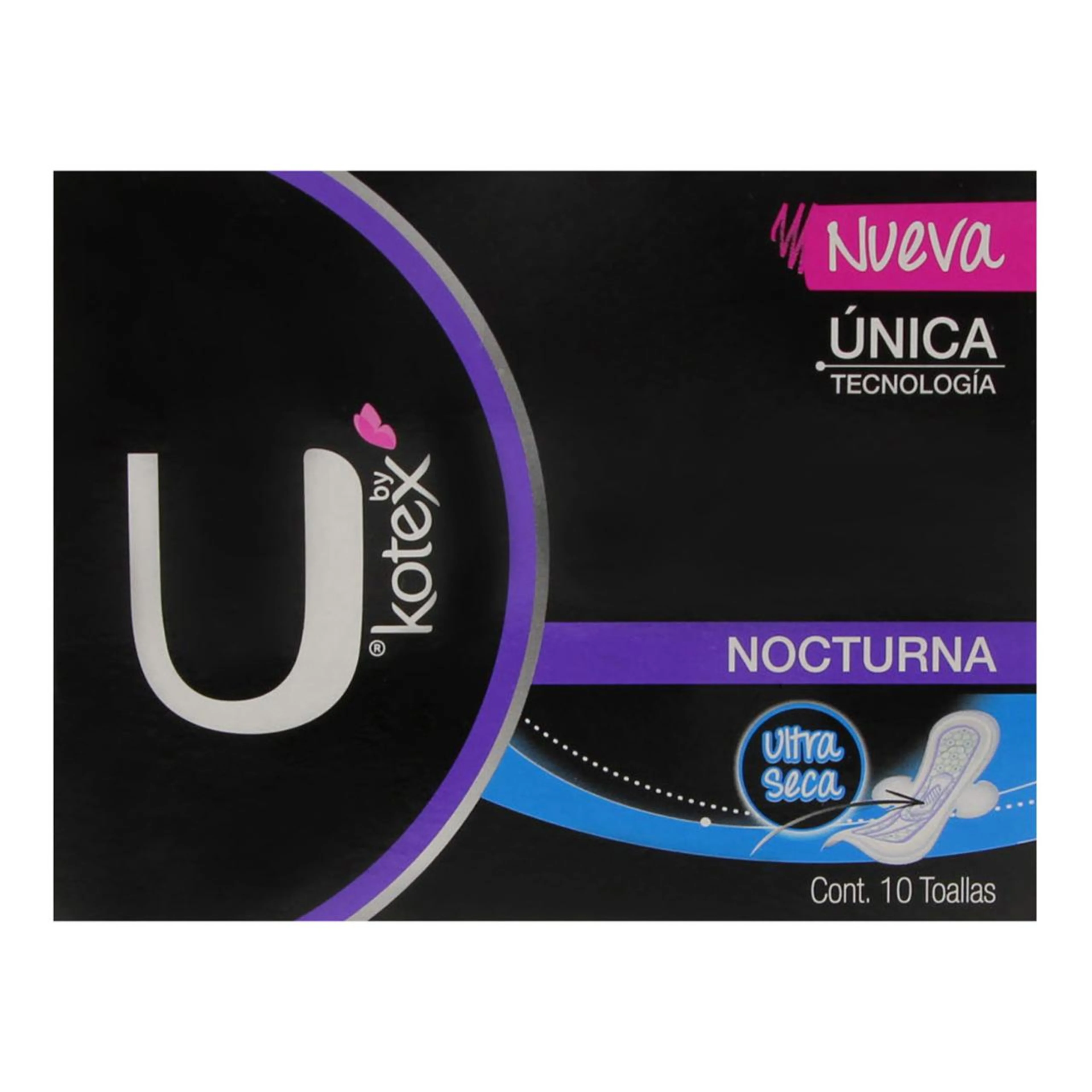 Kotex Unika Nocturna Toallas Sanitarias Con Alas 10 Piezas