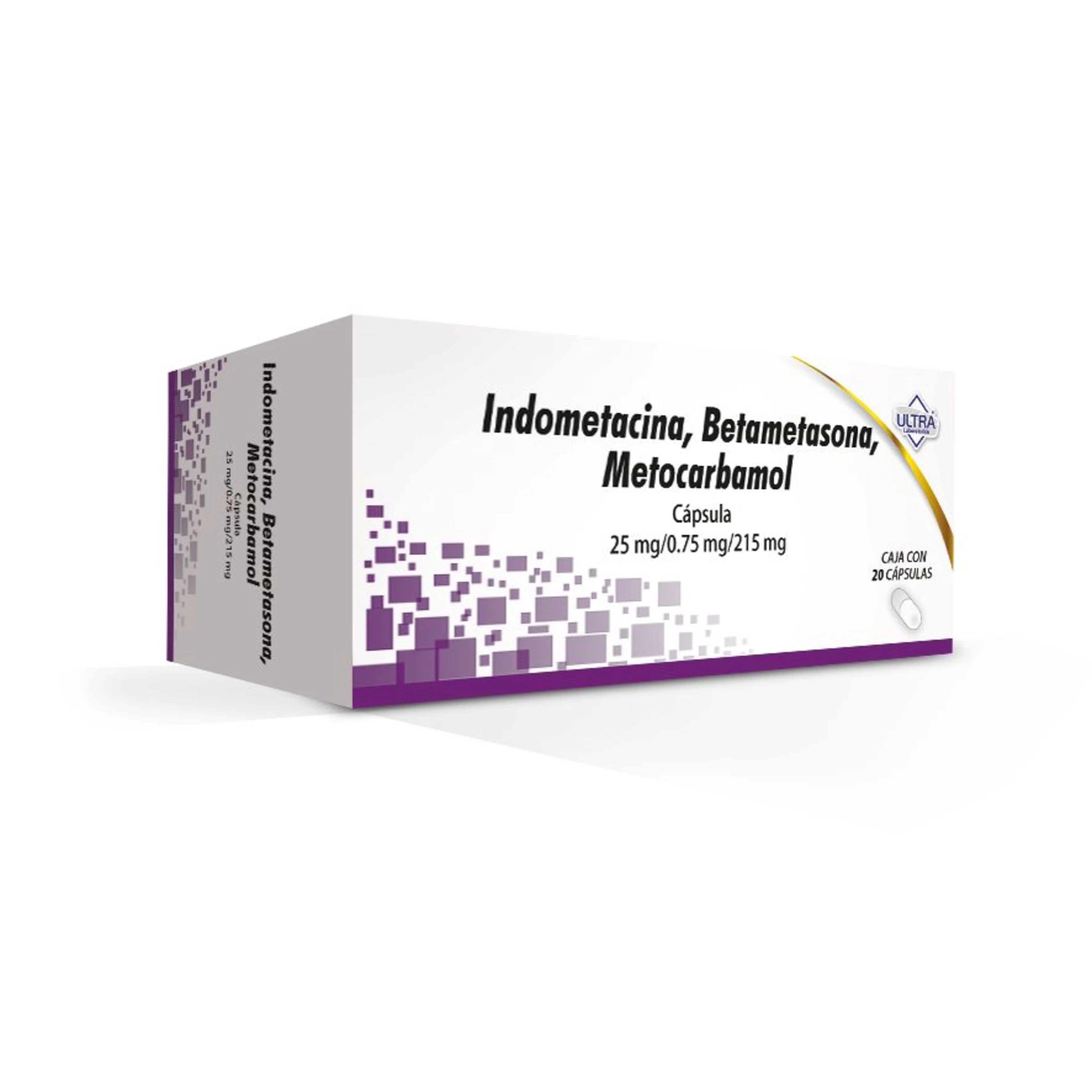 Indometacina, Betametasona, Metocarbamol 25/0.75/215 Mg Con 20 Cápsulas