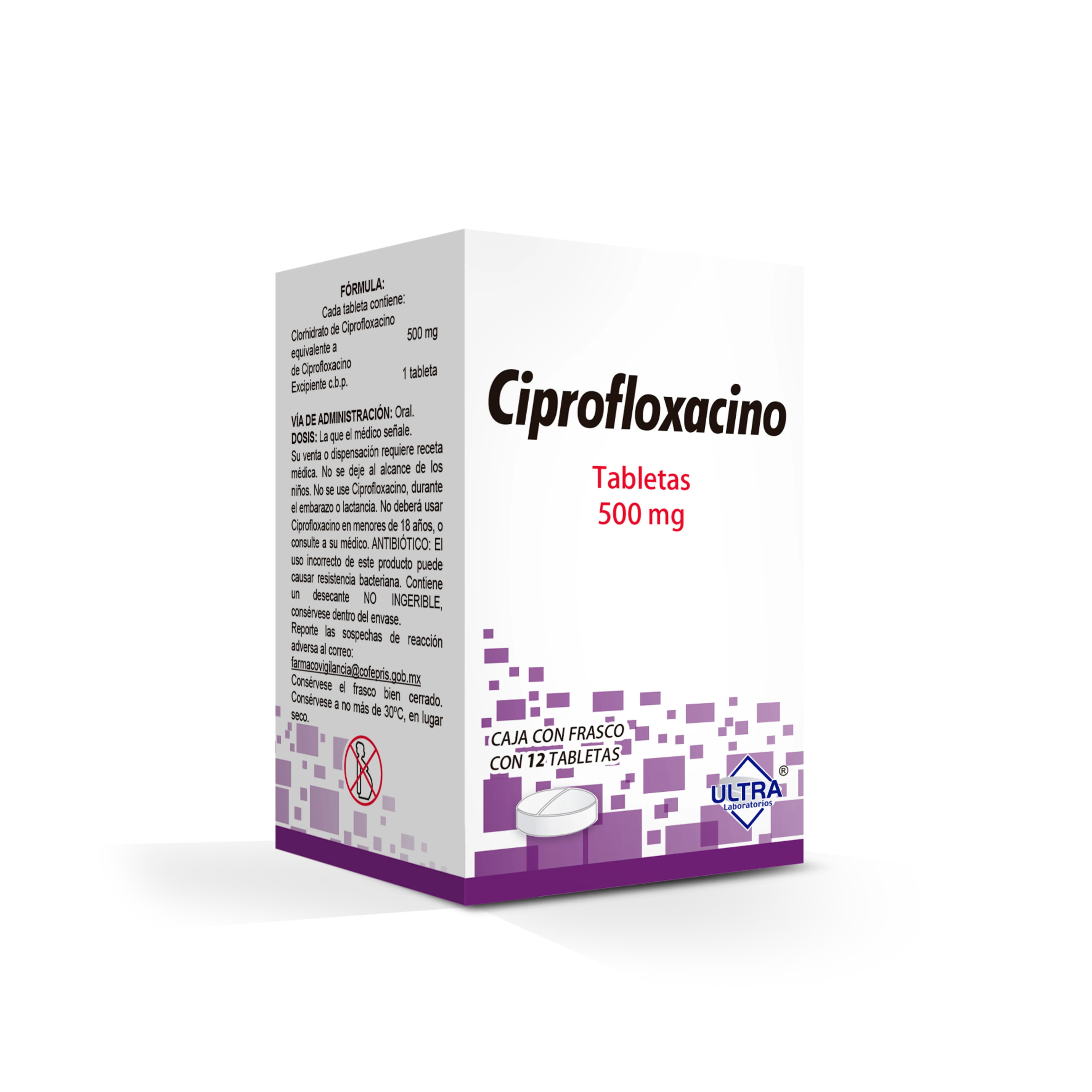 Ciprofloxacino 500 Mg Con 12 Tabletas (Ultra)