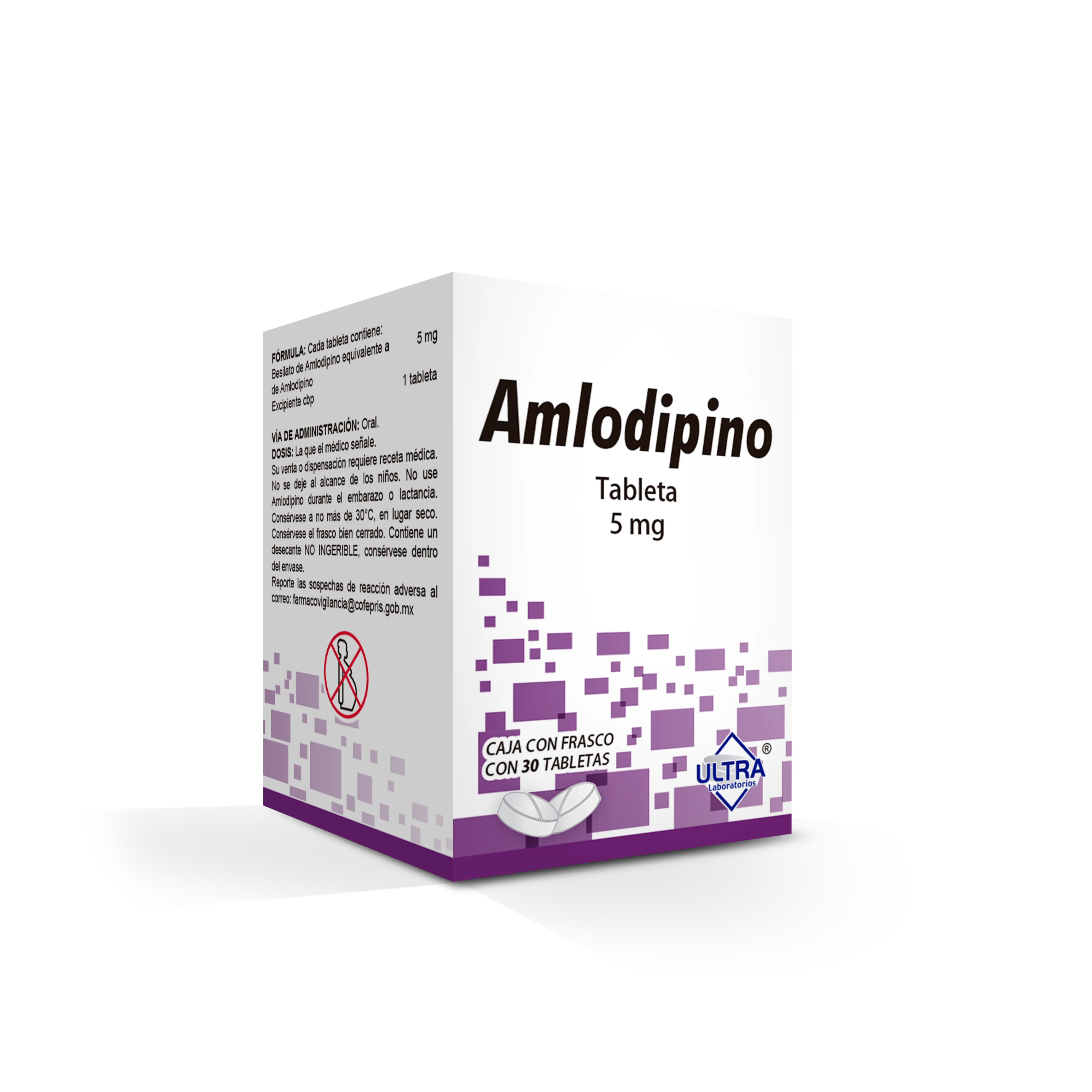 Amlodipino 5 Mg Con 30 Tabletas (Ultra)