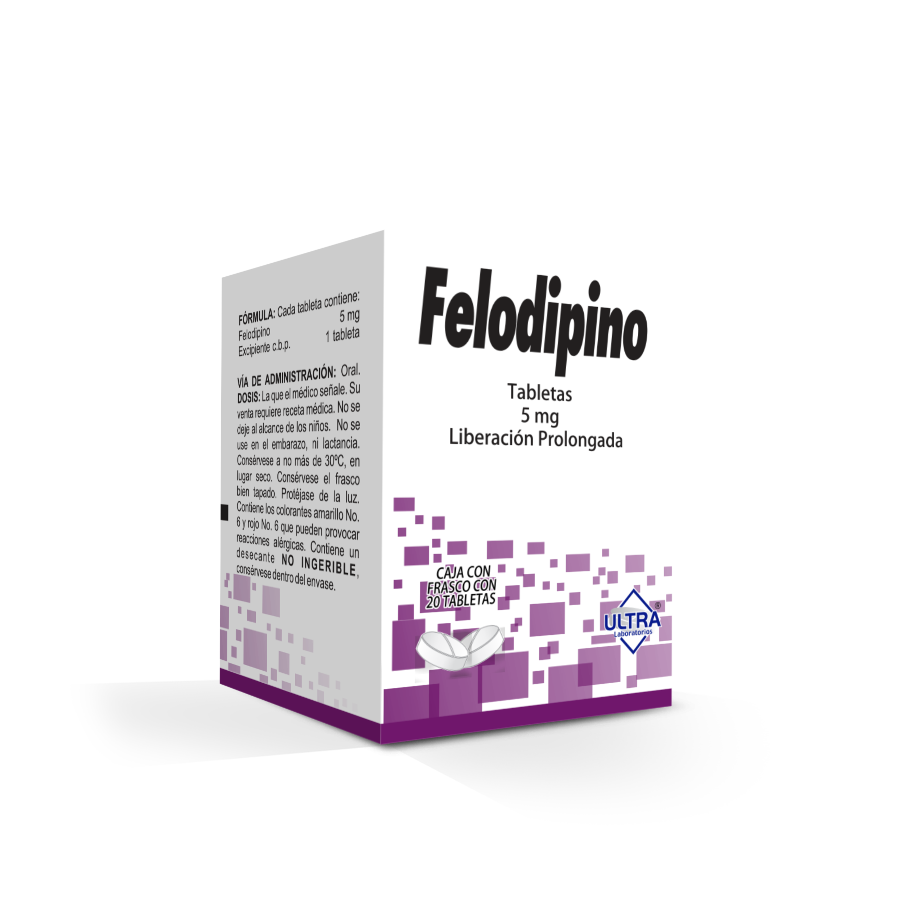 Felodipino 5 Mg Liberación Prolongada Con 20 Tabletas (Ultra)