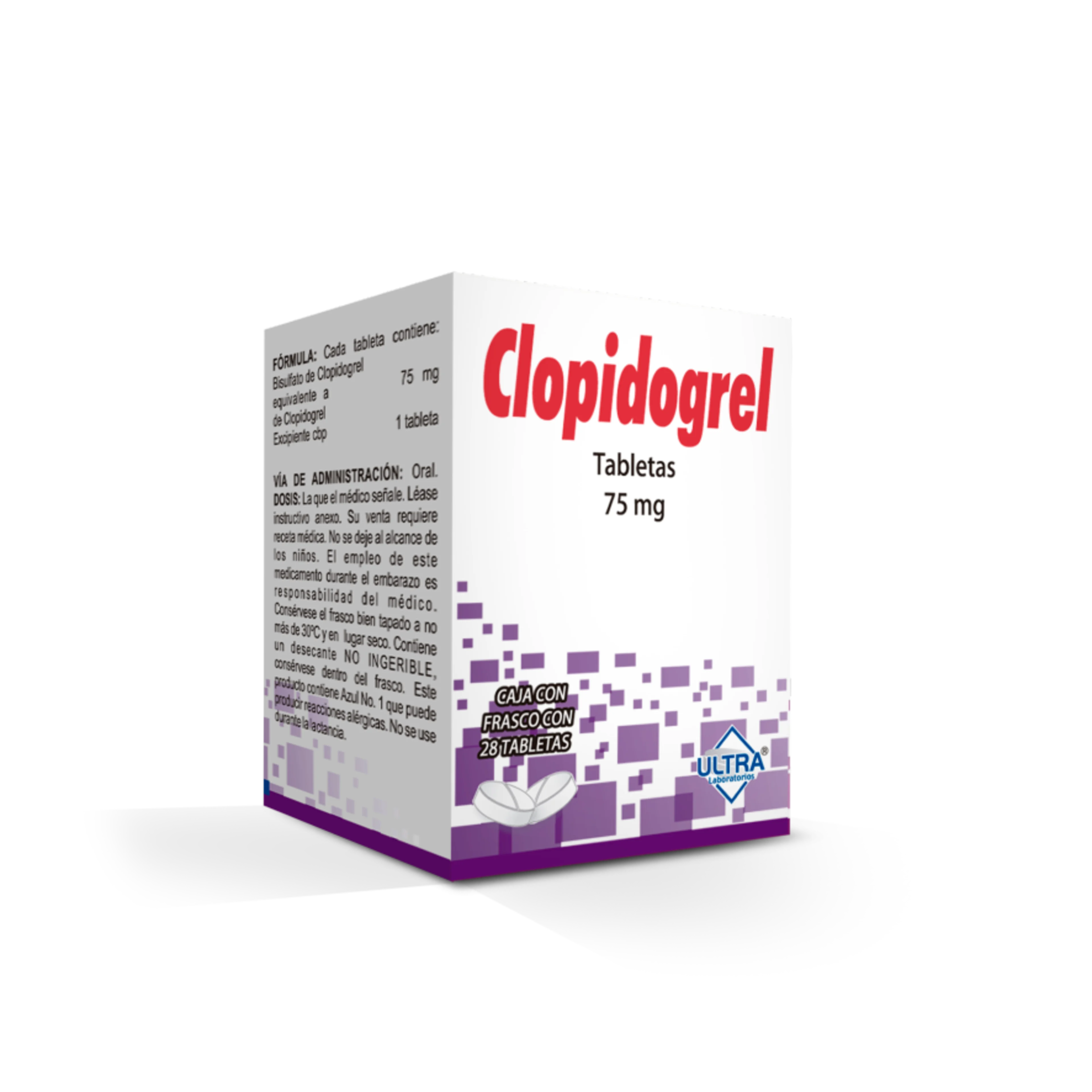 Clopidogrel 75 Mg Con 28 Tabletas (Ultra)