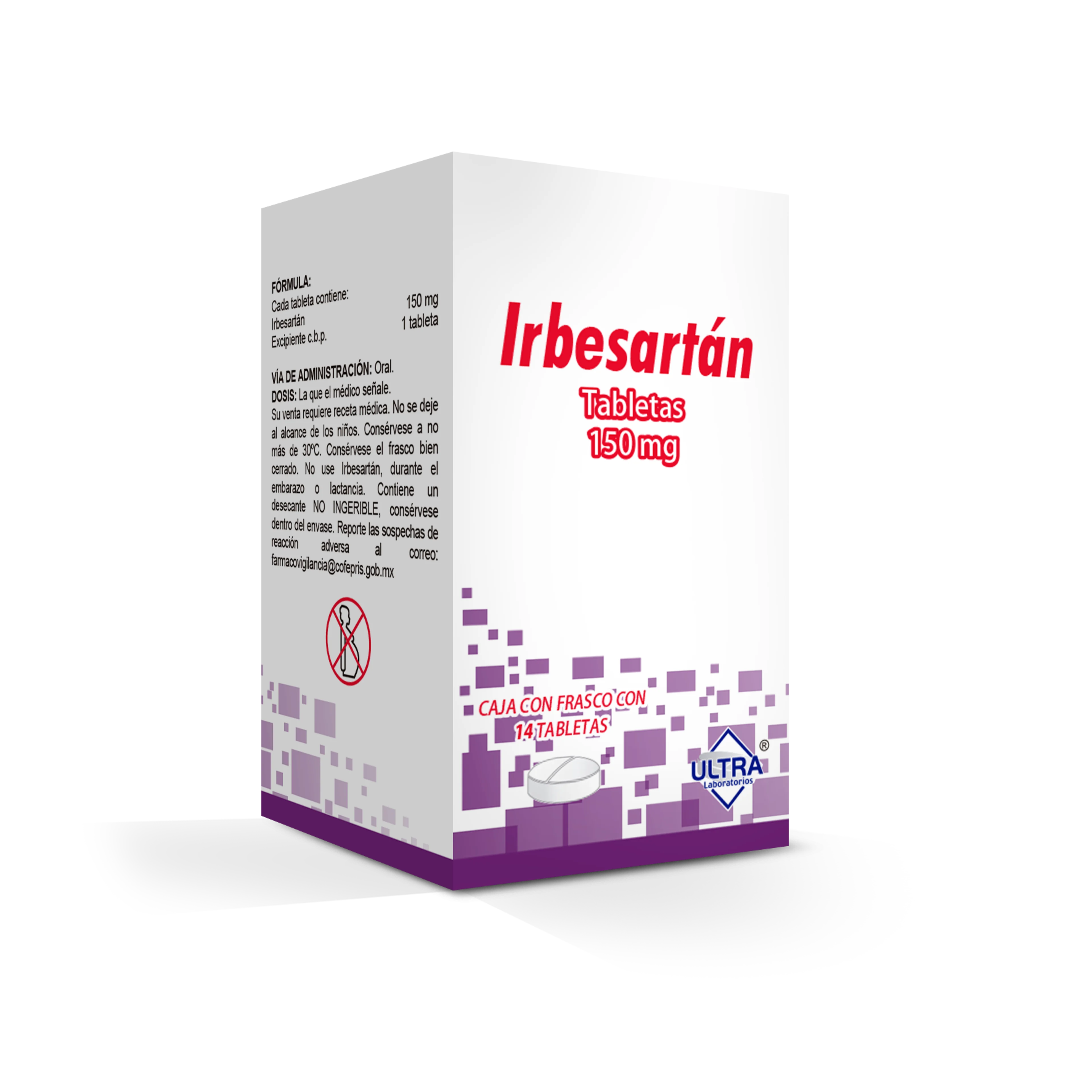 Irbesartán 150 Mg Con 14 Tabletas (Ultra)