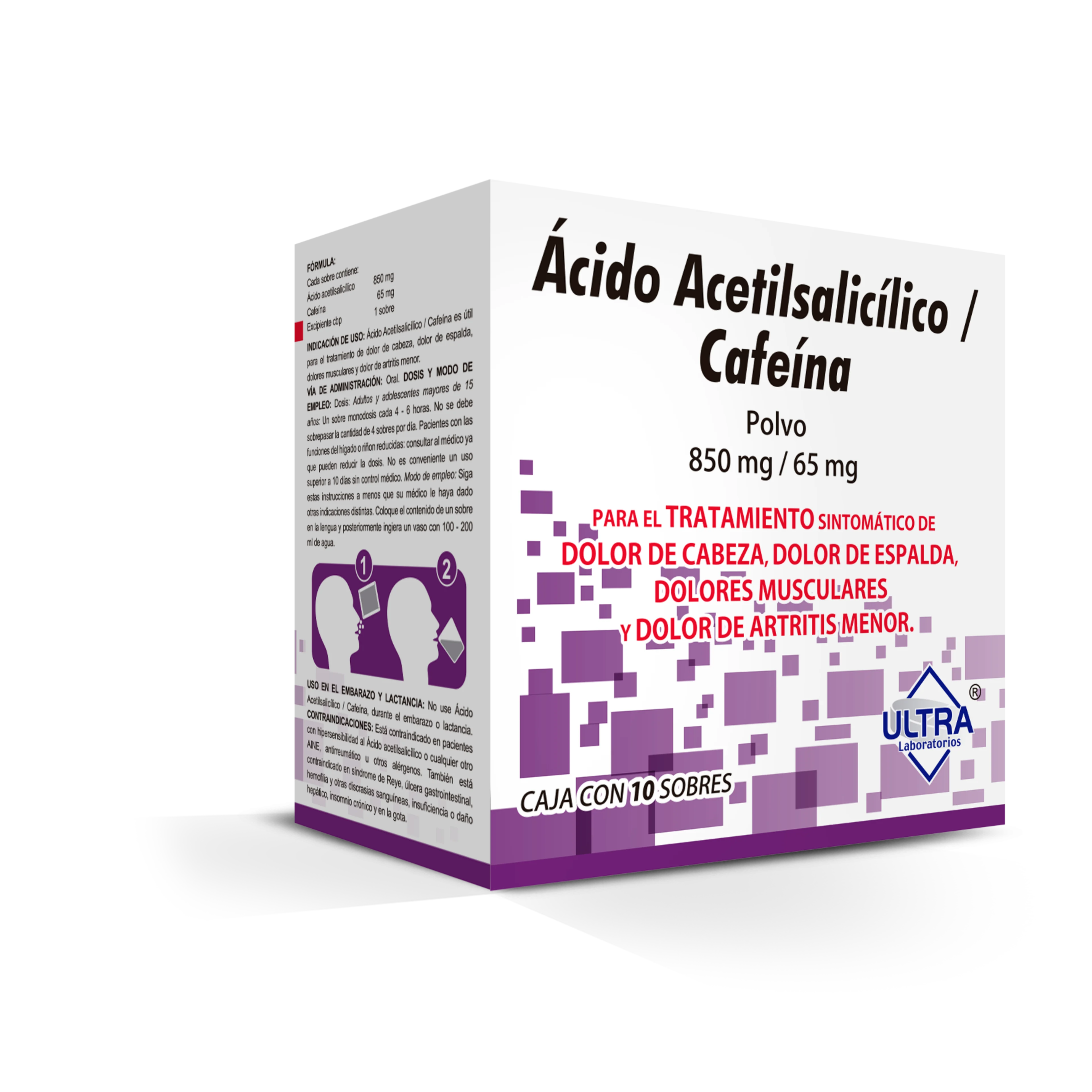 Ácido Acetilsalicílico, Cafeína 850/65 Mg 10 Sobres