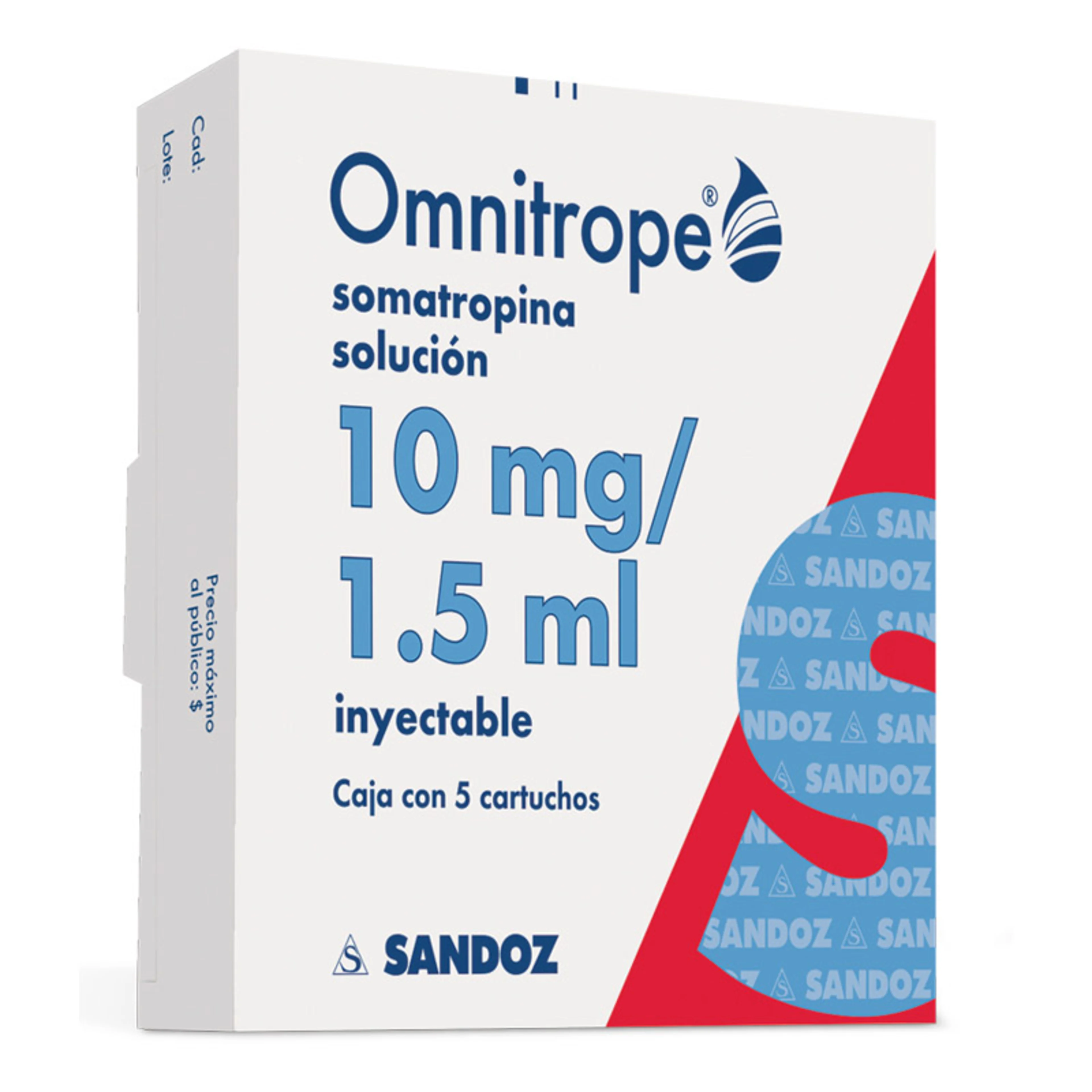Omnitrope somatropina 10 mg con 5 cartuchos prellenados