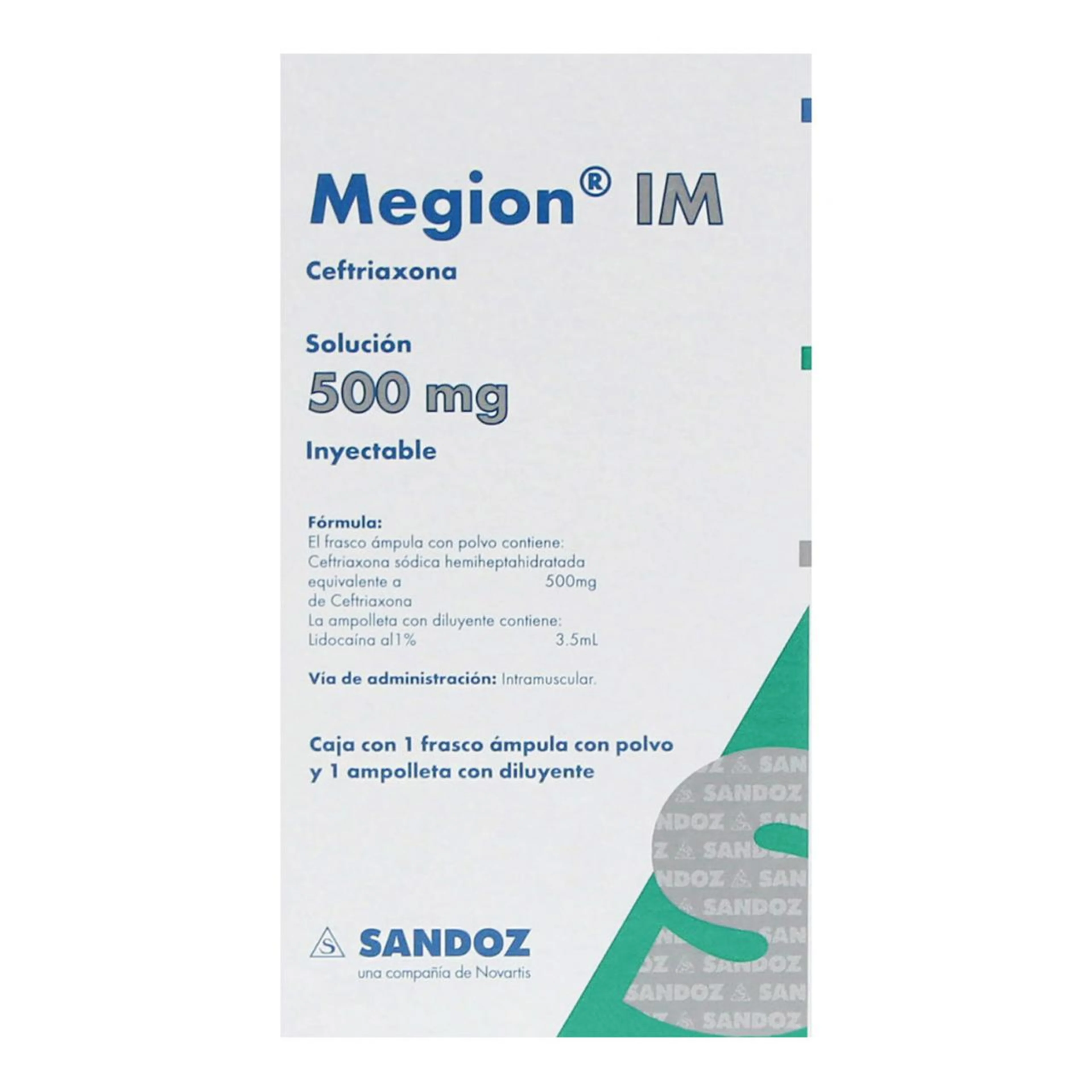 Megion Im Ceftriaxona 500 Mg Con Frasco Ámpula