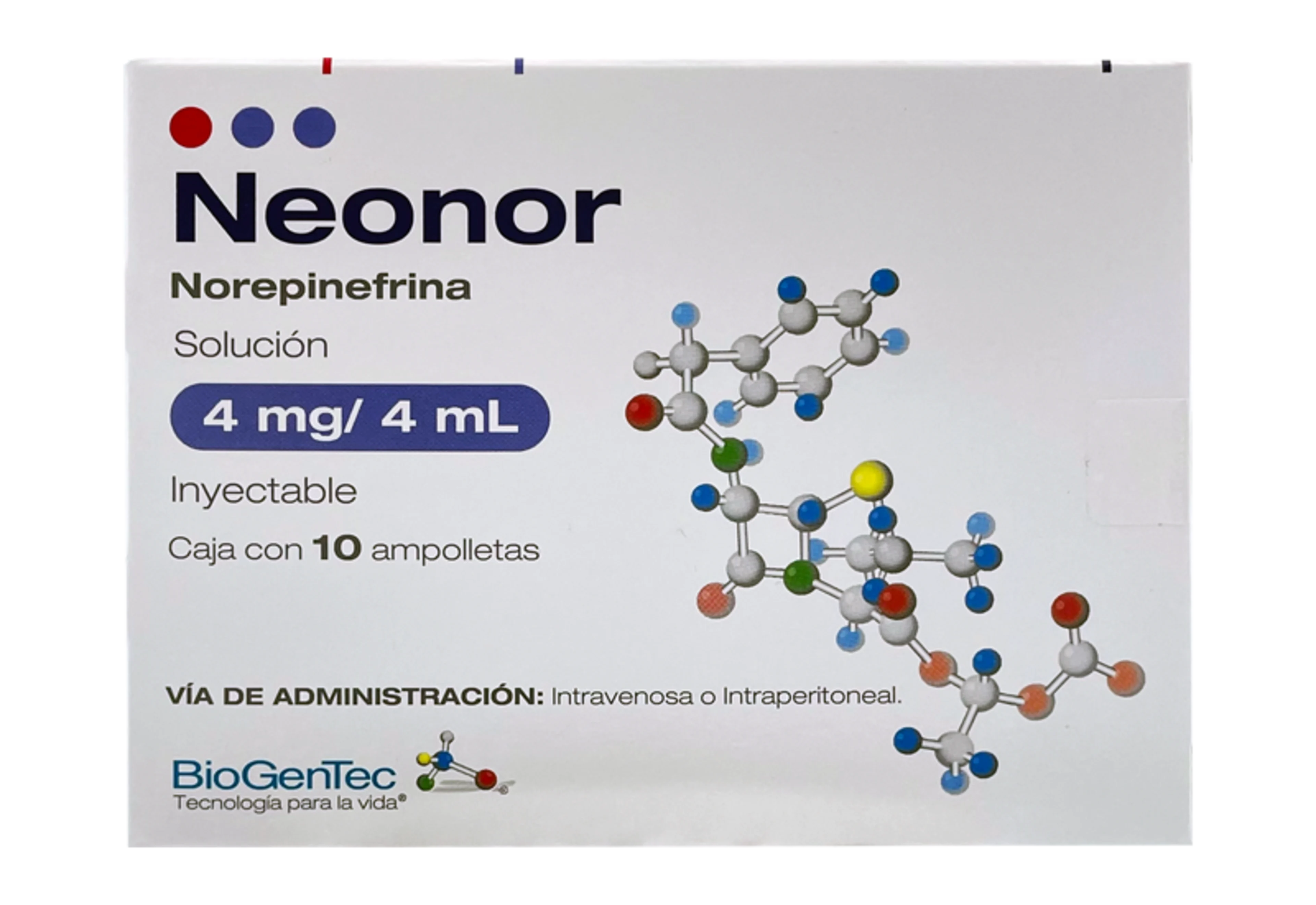 Neonor norepinefrina 4 mg con 10 ampolleta