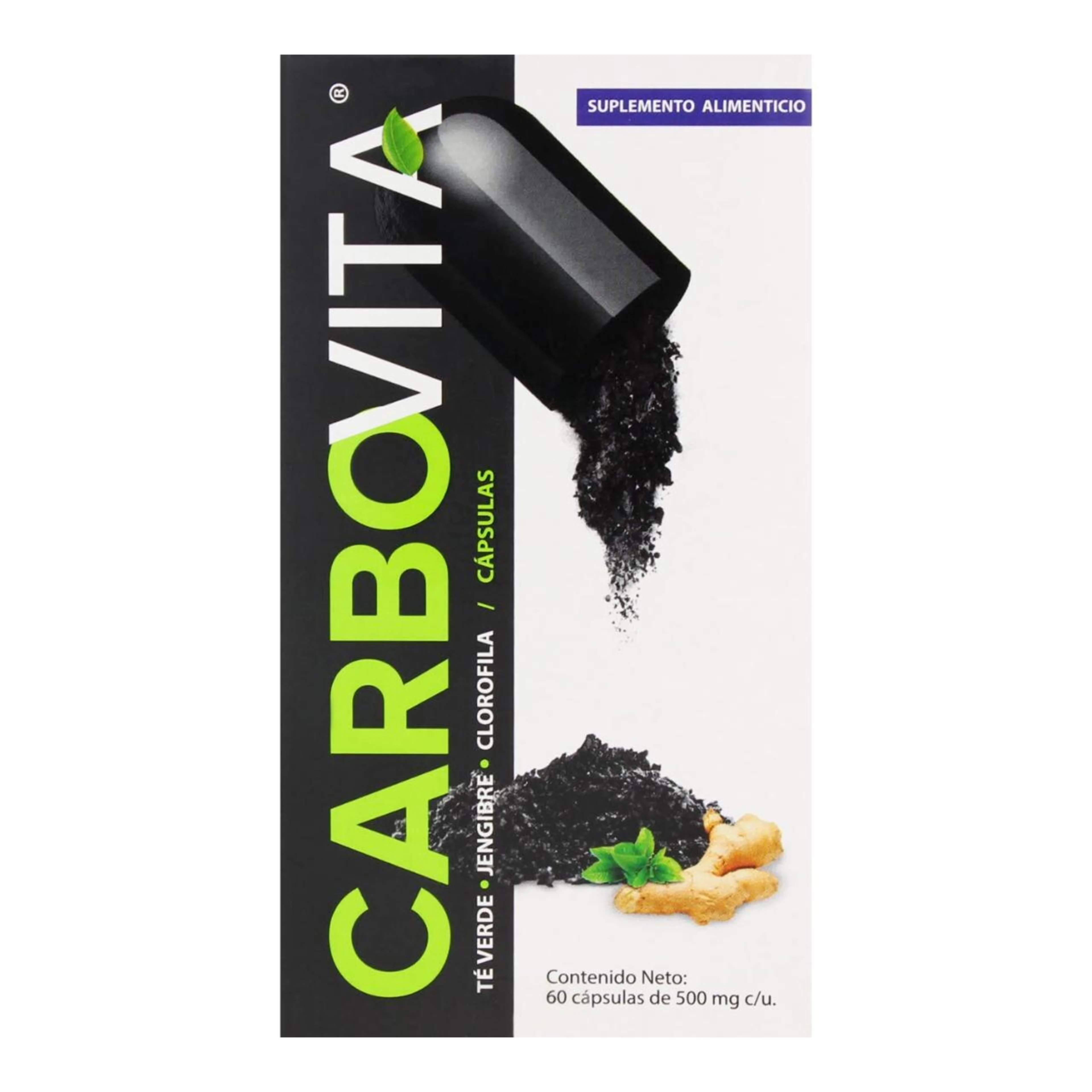 Carbovita Té Verde Jengibre y Clorofila con 60 Cápsulas