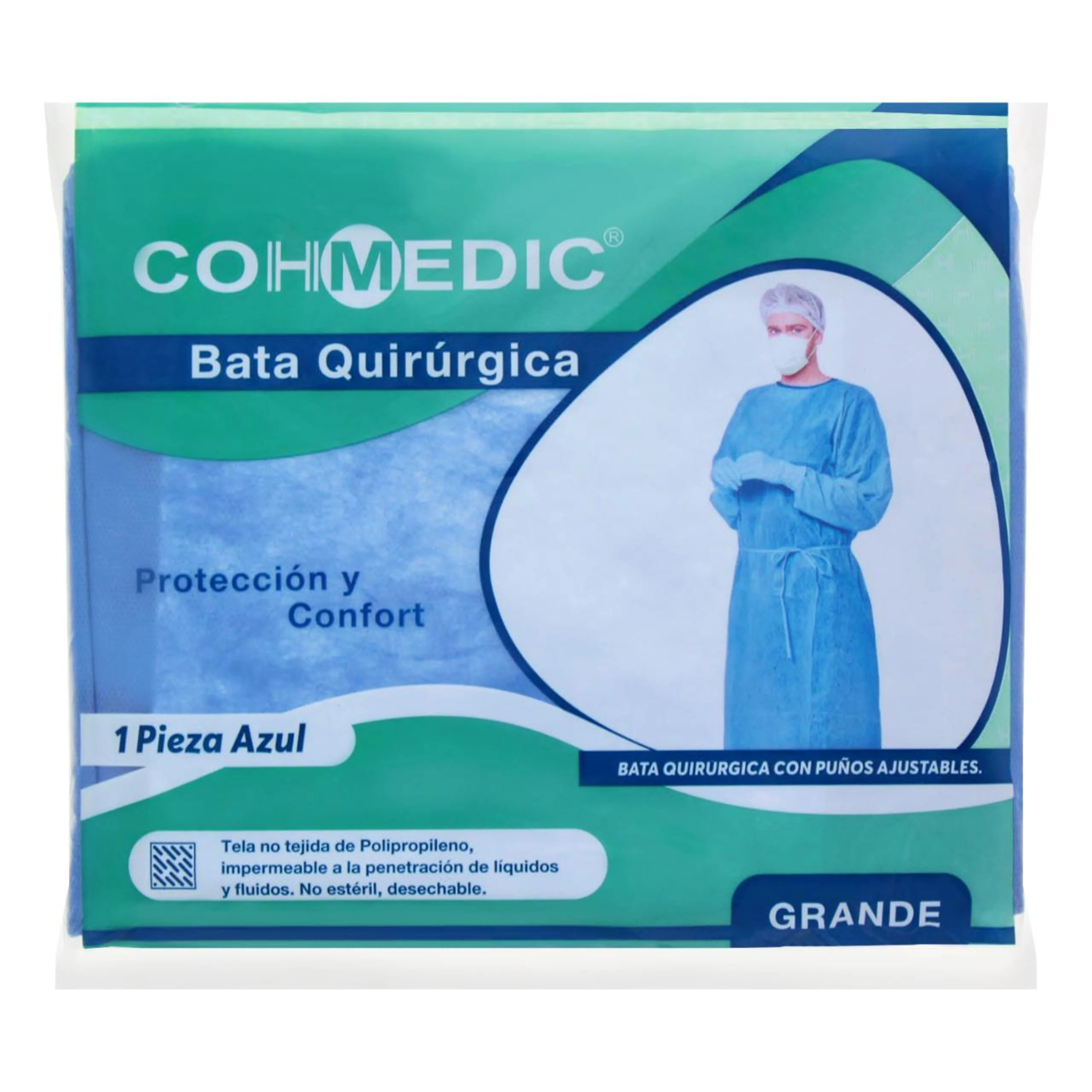Bata cohmedic quirúrgica azul 1pz