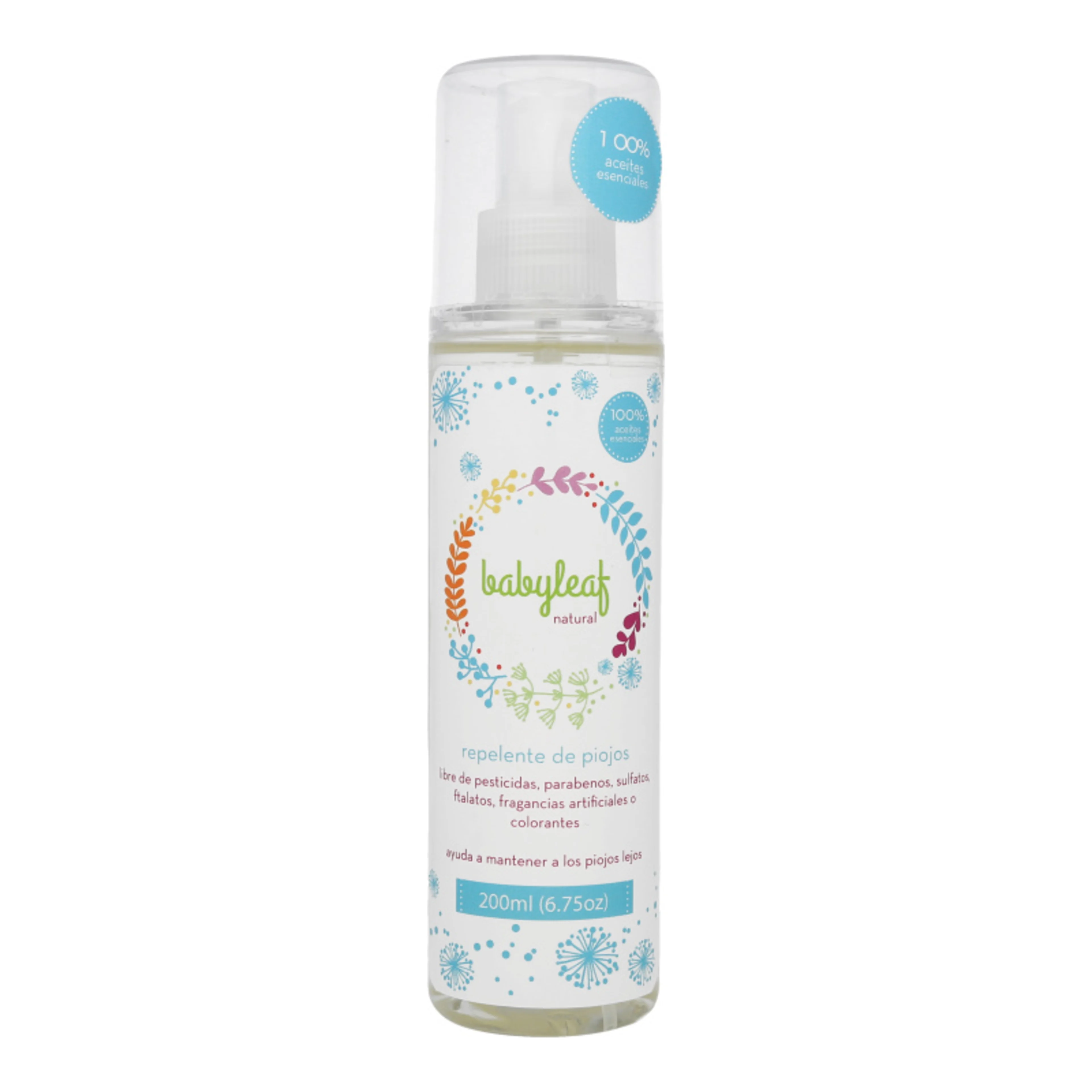 Babyleaf natural repelente de piojos 100% aceites escenciales 200 ml botella