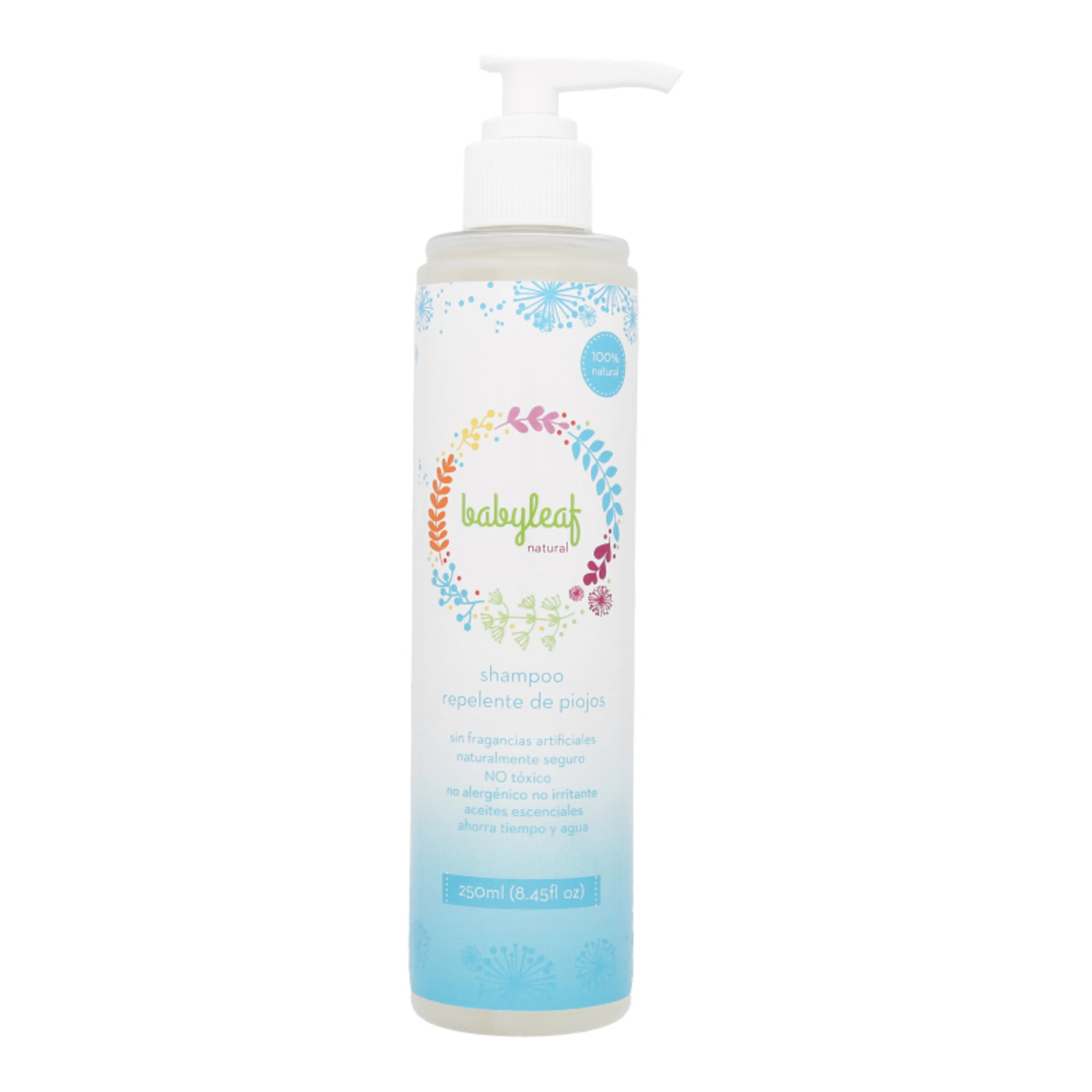 Babyleaf shampoo repelente de piojos 100% natural con aceites escenciales 250 ml botella