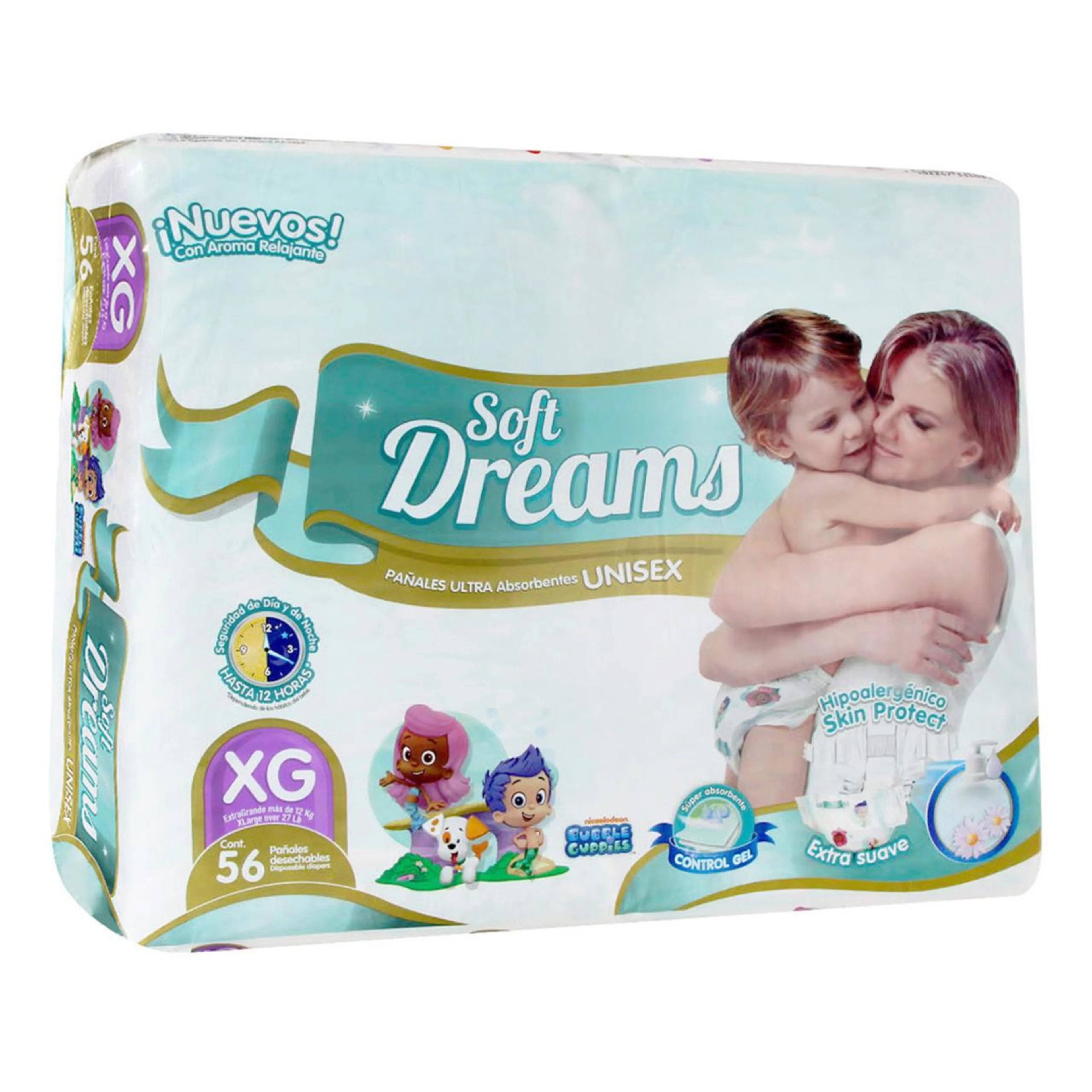 Pañales para bebé soft dreams unisex talla extra grande 56 pzas.