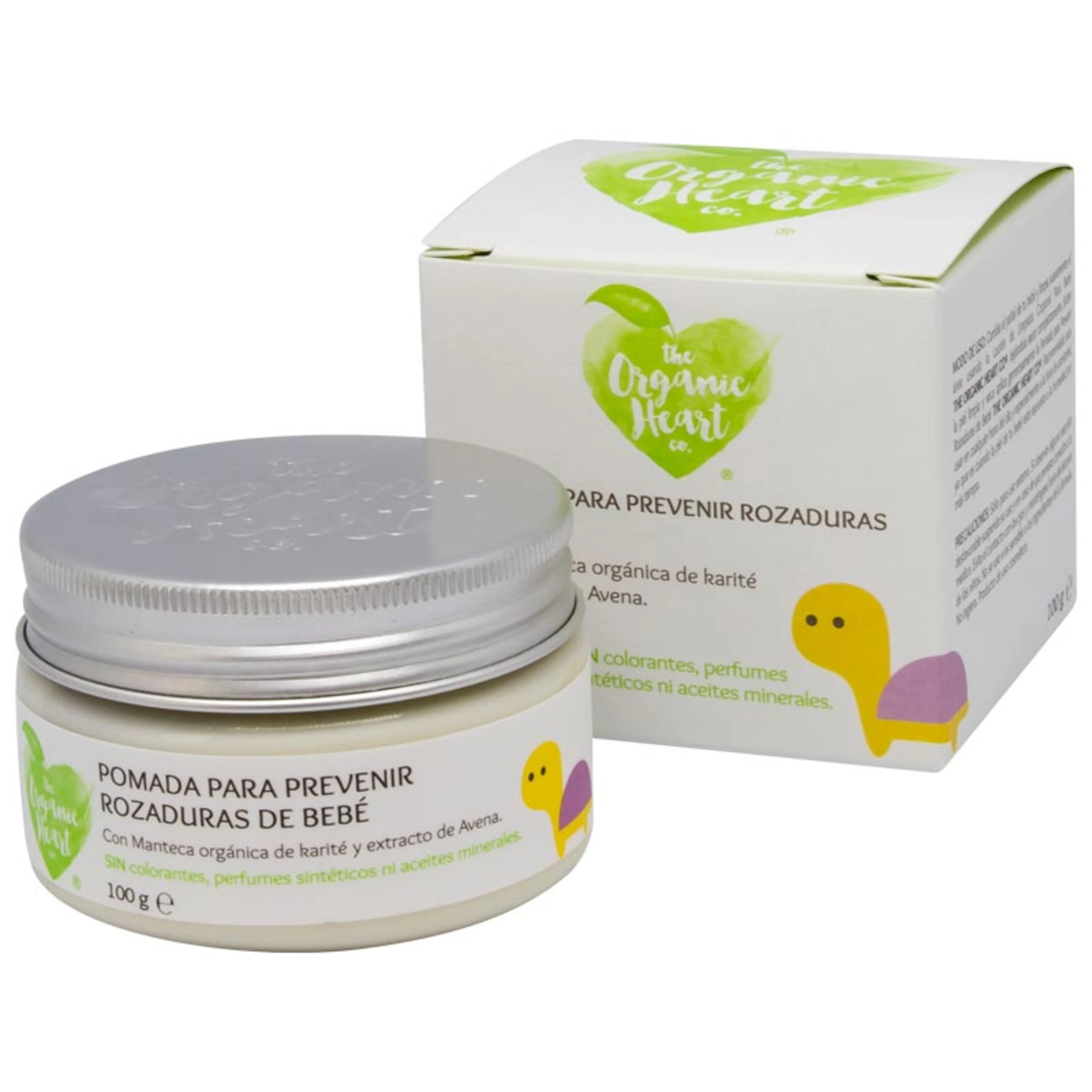 The organic heart pomada anti rozaduras para bebé con manteca orgánica de karité y avena 100 g tarro