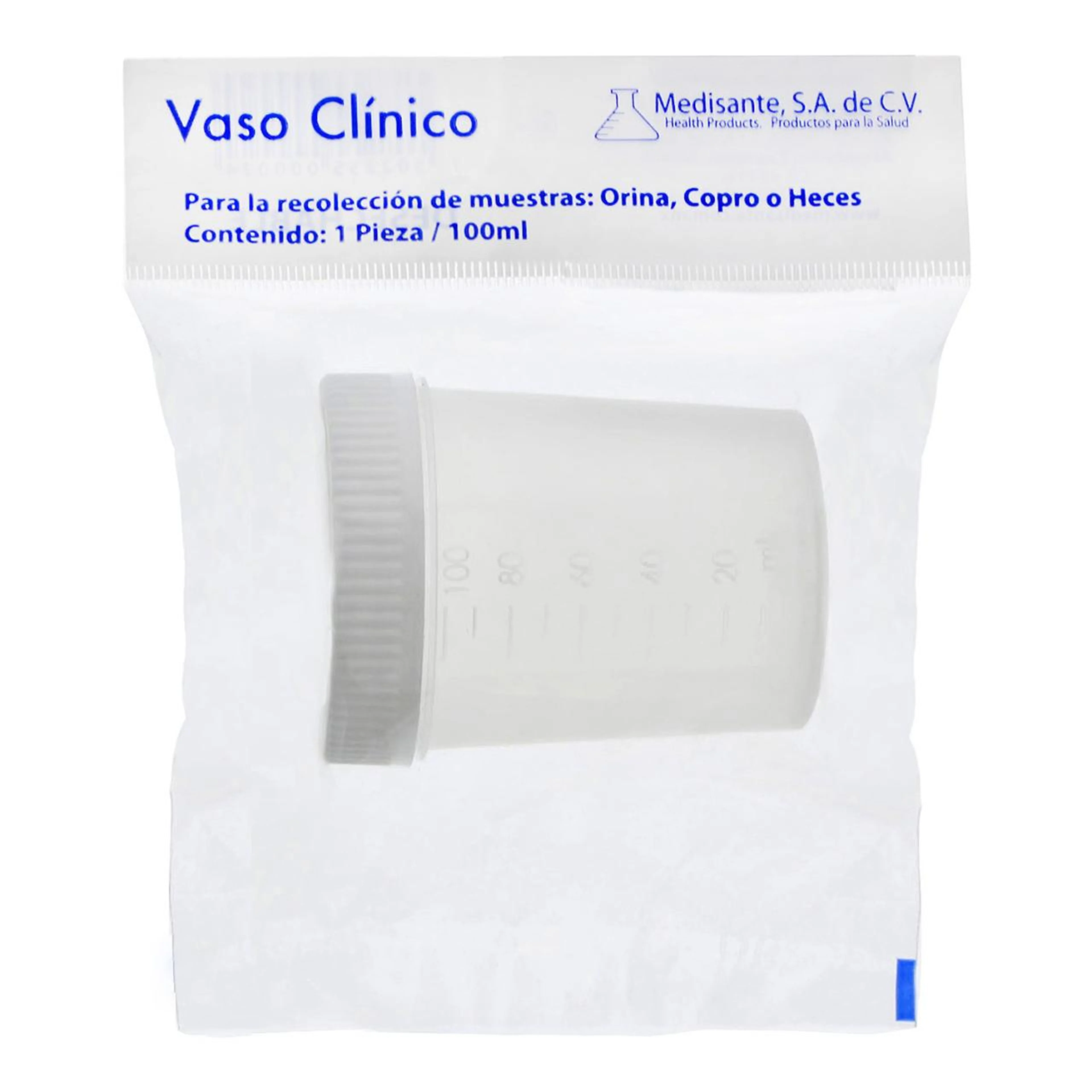 Vaso Clínico Para La Recolección De Muestras Para 100 Ml Con 1 Pieza