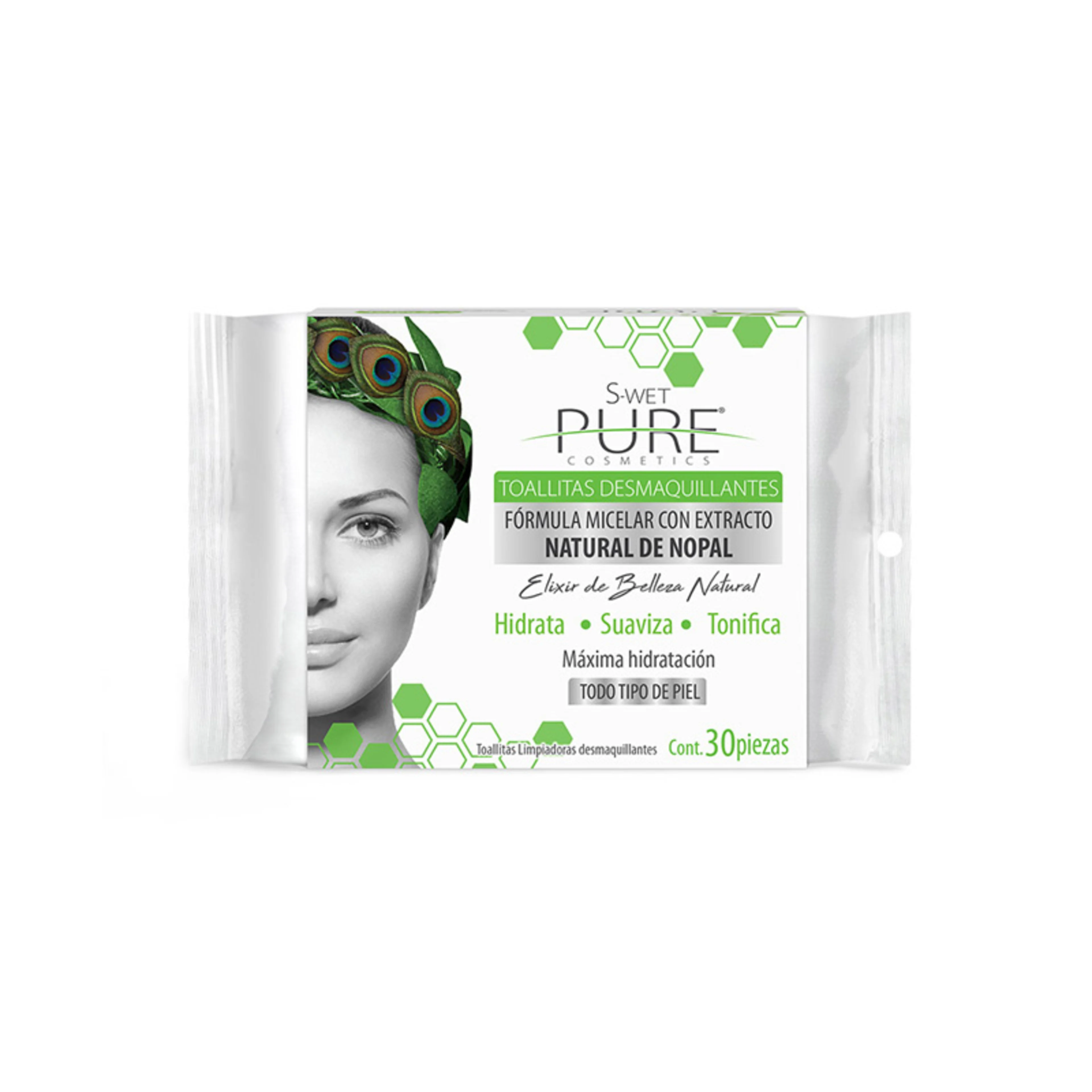 S-wet pure toallitas desmaquillantes con extracto de nopal 30 piezas bolsa