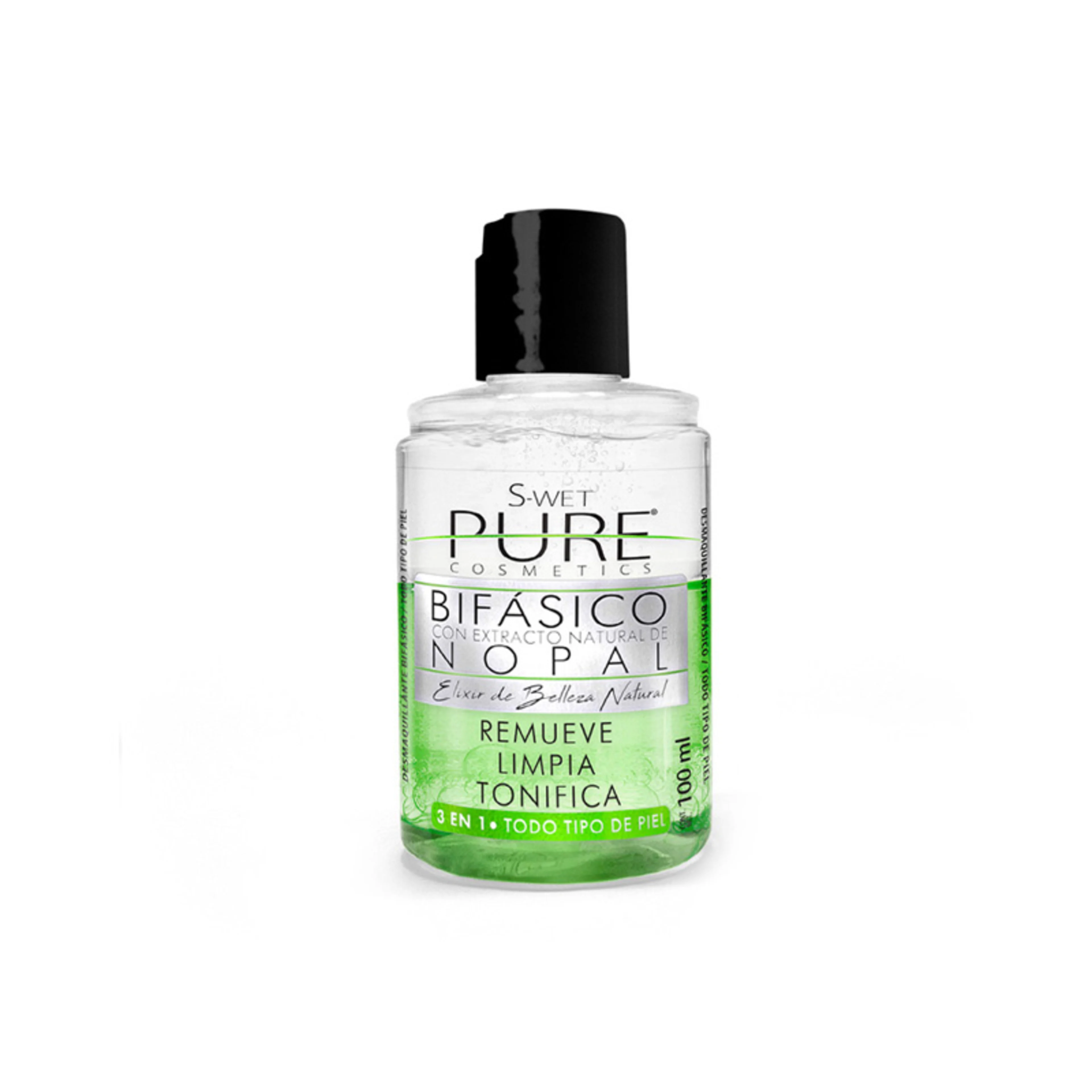 S-wet pure desmaquillante bifásico con extracto de nopal todo tipo de piel 100 ml botella