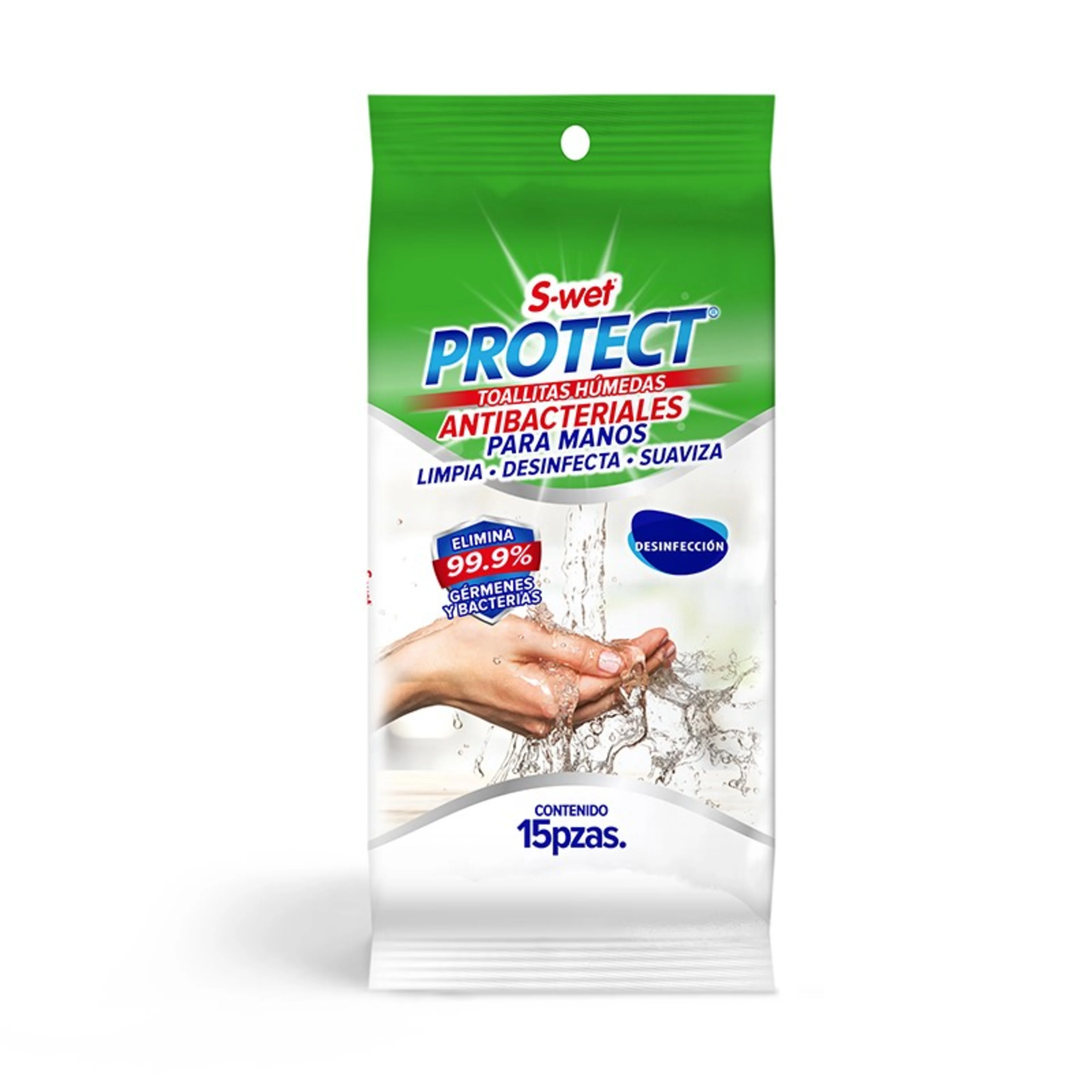 S-wet protec toallitas humedas antibacteriales para manos 15 piezas bolsa