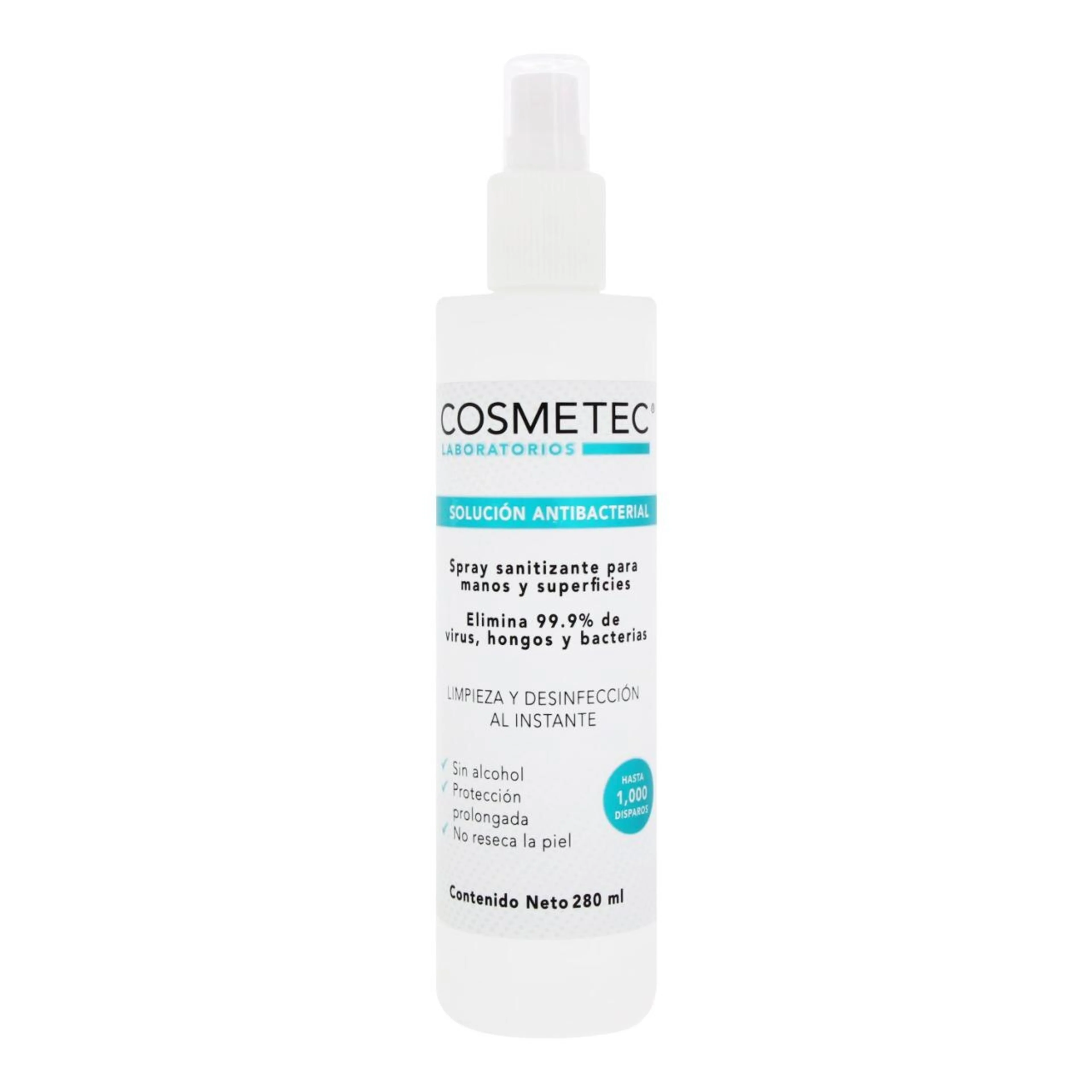 Solución antibacterial cosmetec laboratorios en spray 280 ml.