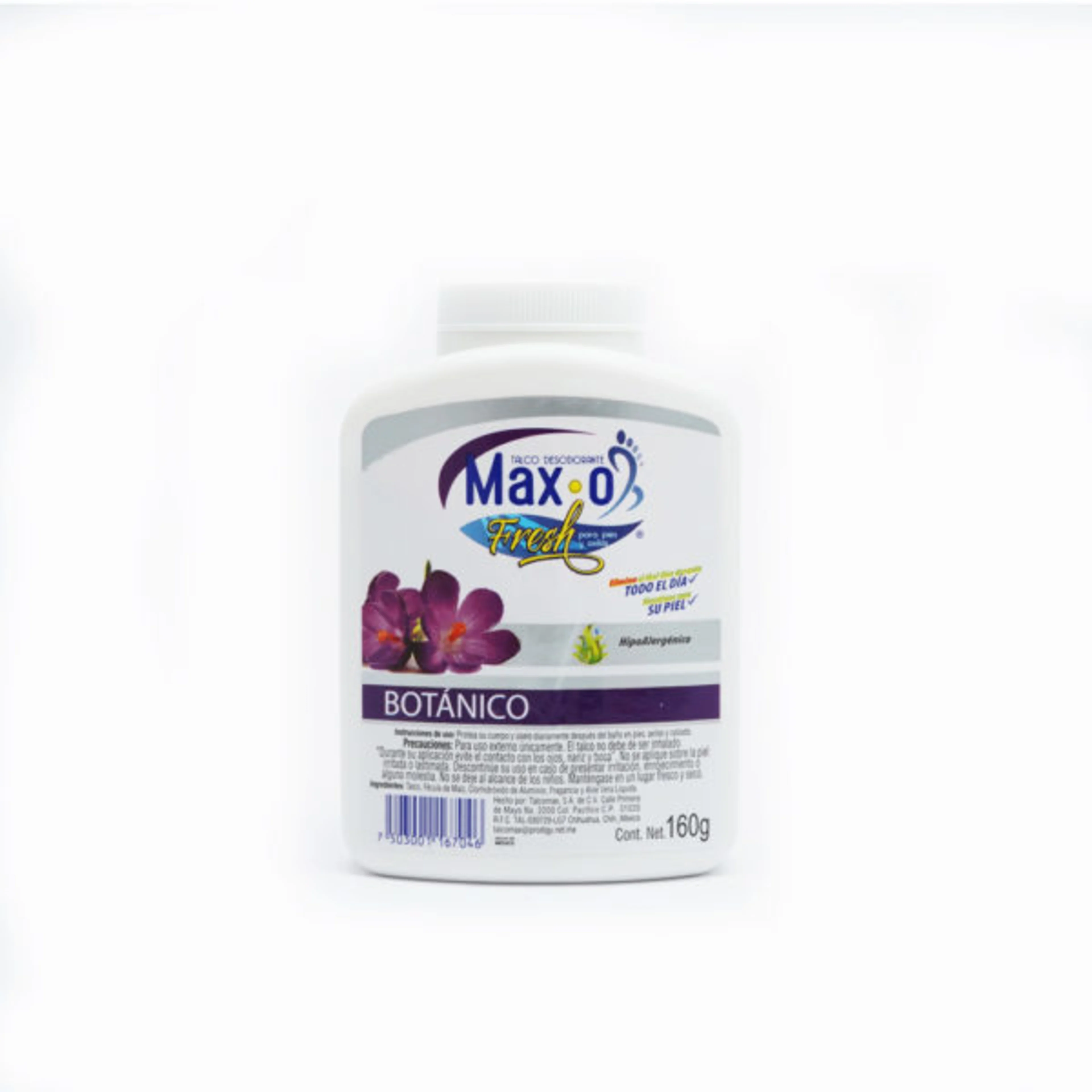 Talco desodorante max-o fresh para pies y axilas aroma botánico 160 gr.