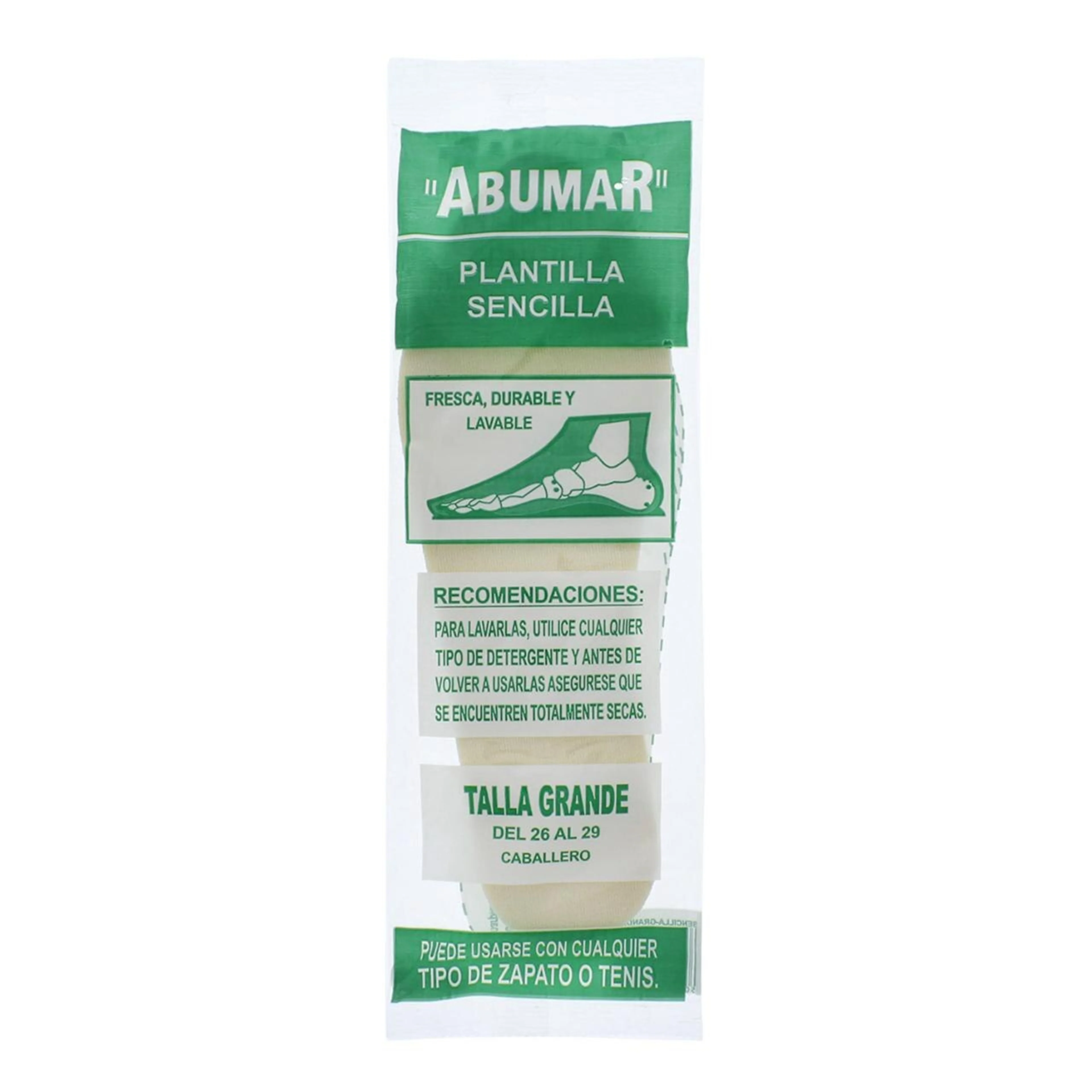 Plantilla sencilla abumar para caballero talla g 1 par.