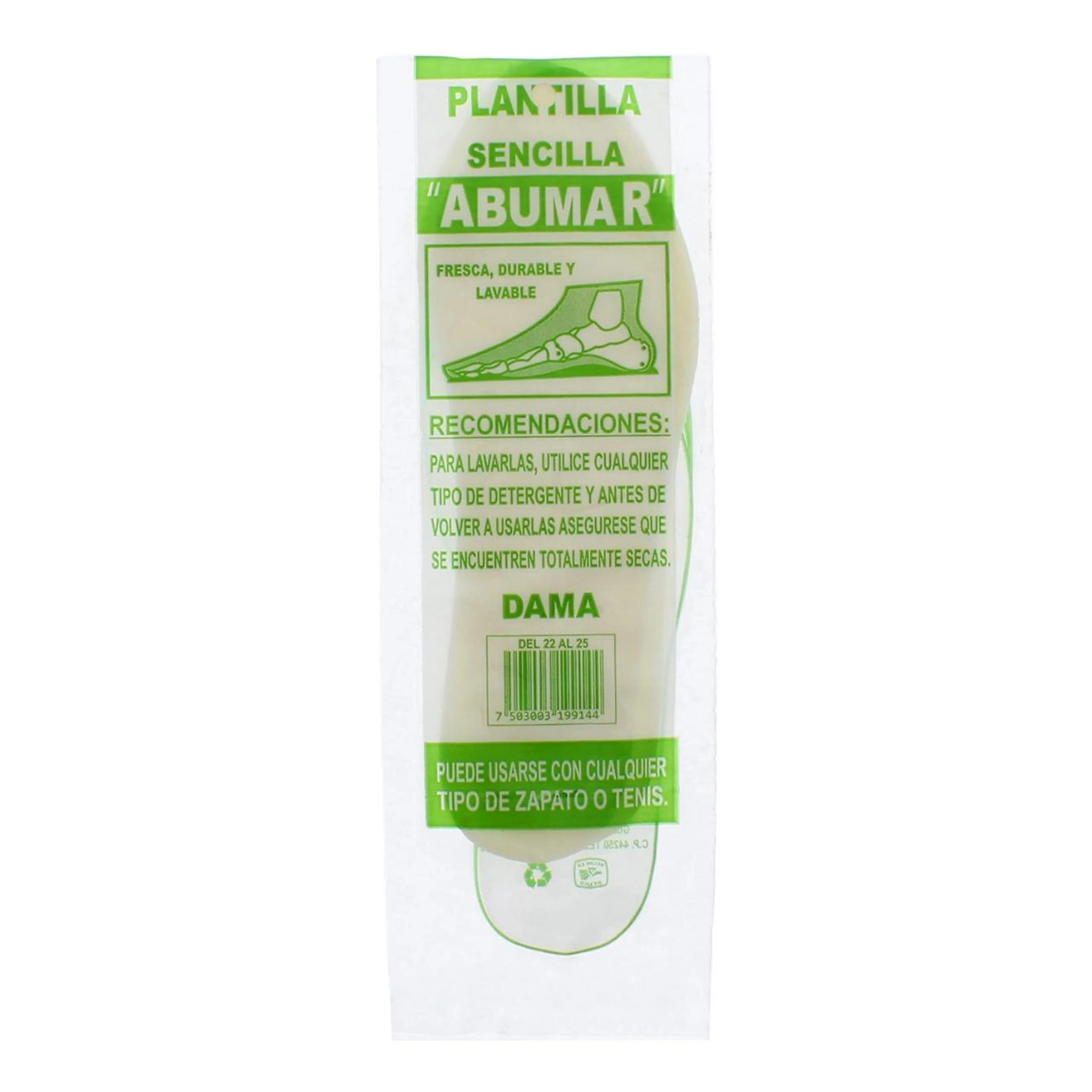 Plantilla sencilla abumar para dama tallas 22-25 1 par.