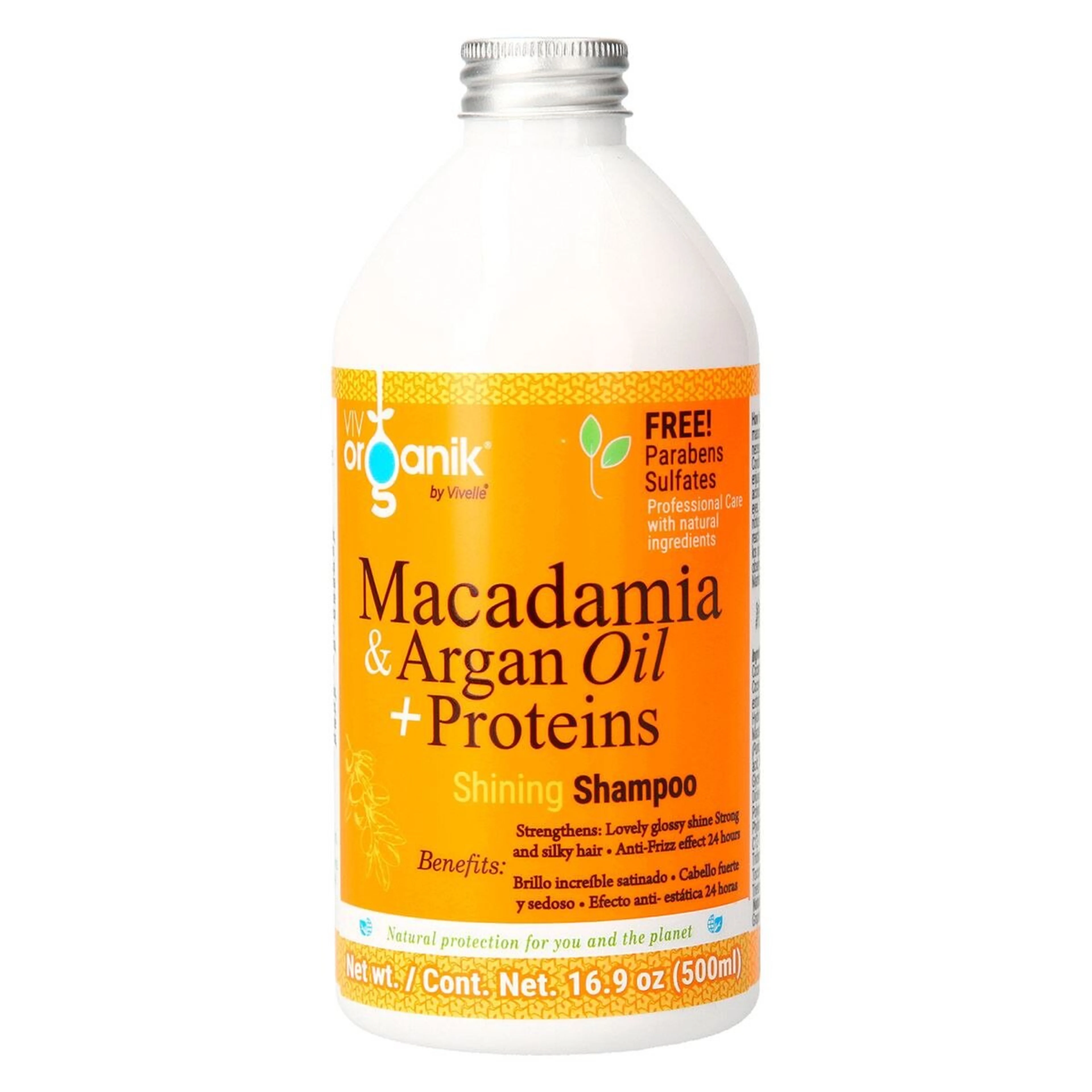 Vivorganik by vivelle shampoo macadamia y aceite de argan+proteinas de origen natural 500 ml envase