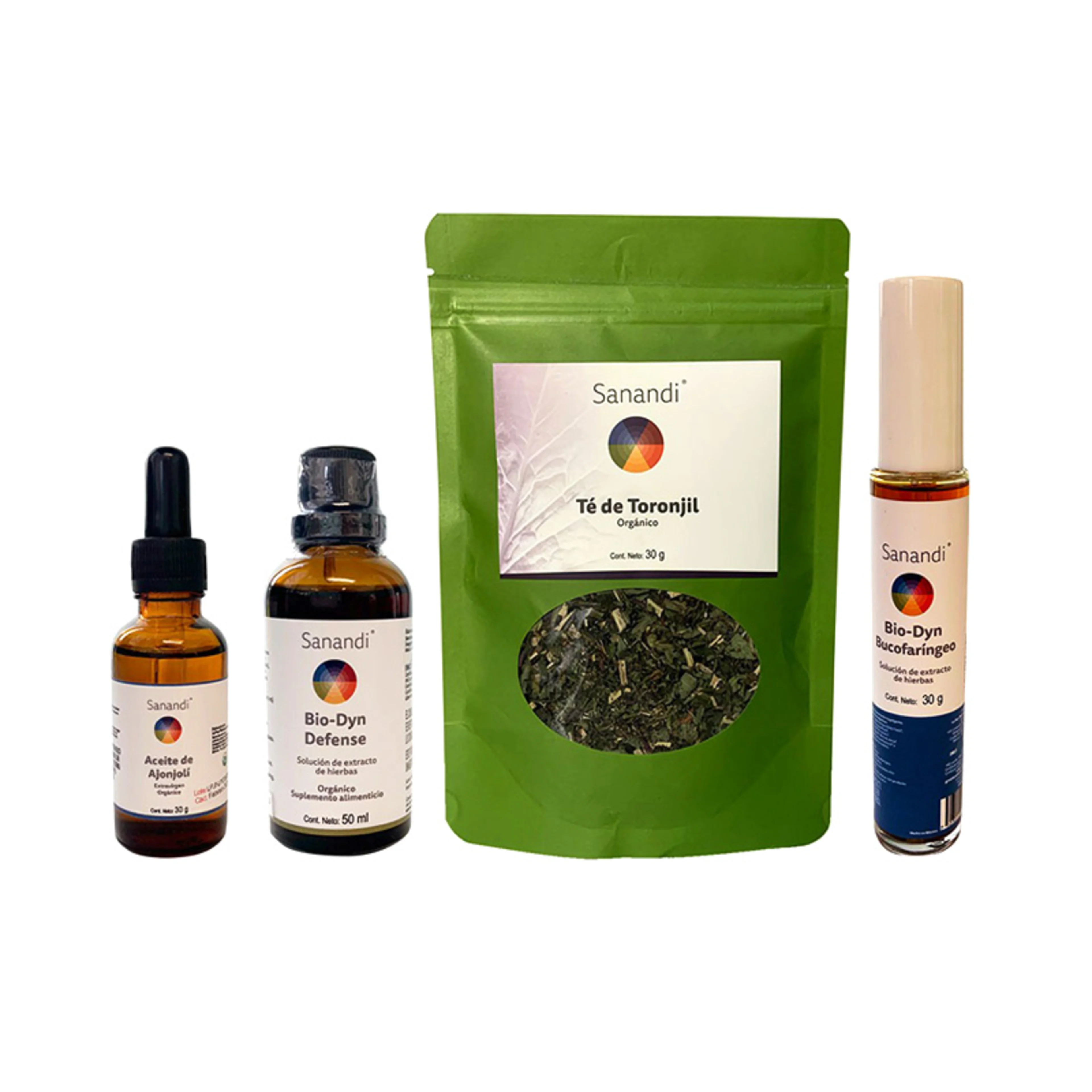 Sanandi pack bio-dyn defense + bucofaríngeo + té de toronjil + aceite de ajonjolí 4 piezas paquete