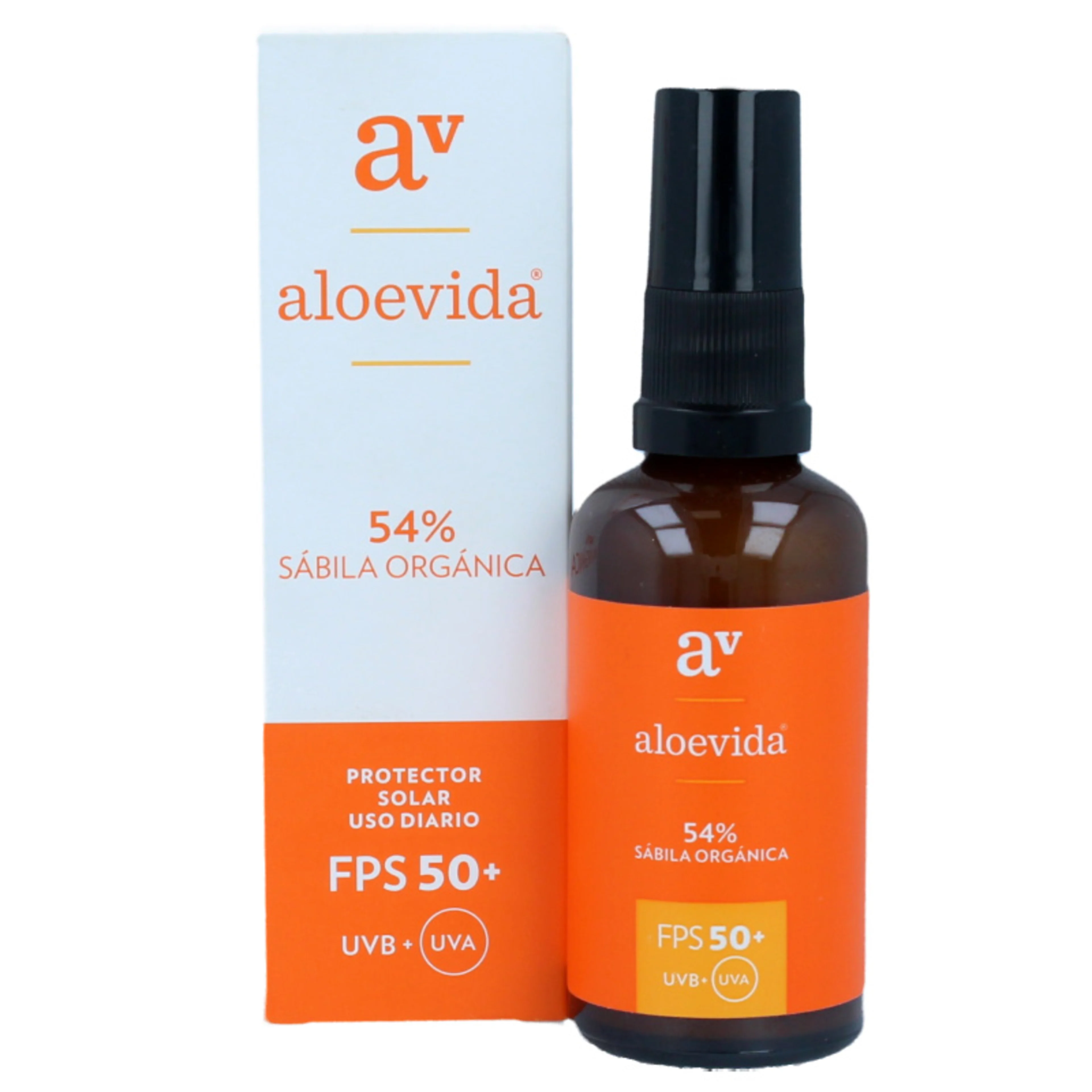 Aloevida protector solar de uso diario fps50+ con 54% de sábila orgánica 50 ml frasco