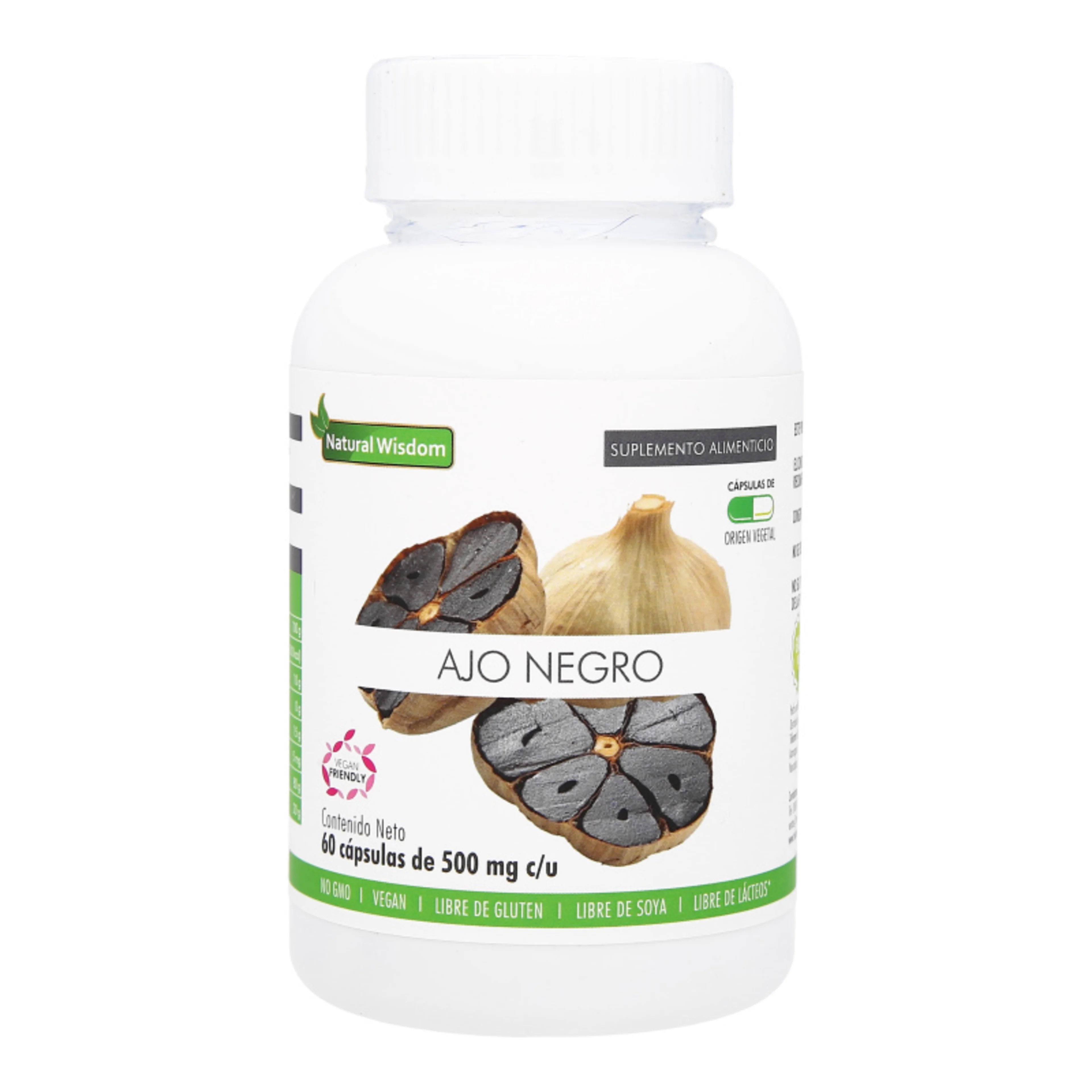 Natural wisdom ajo negro de origen vegetal – libre de gluten soya y lácteos 60 cápsulas bote