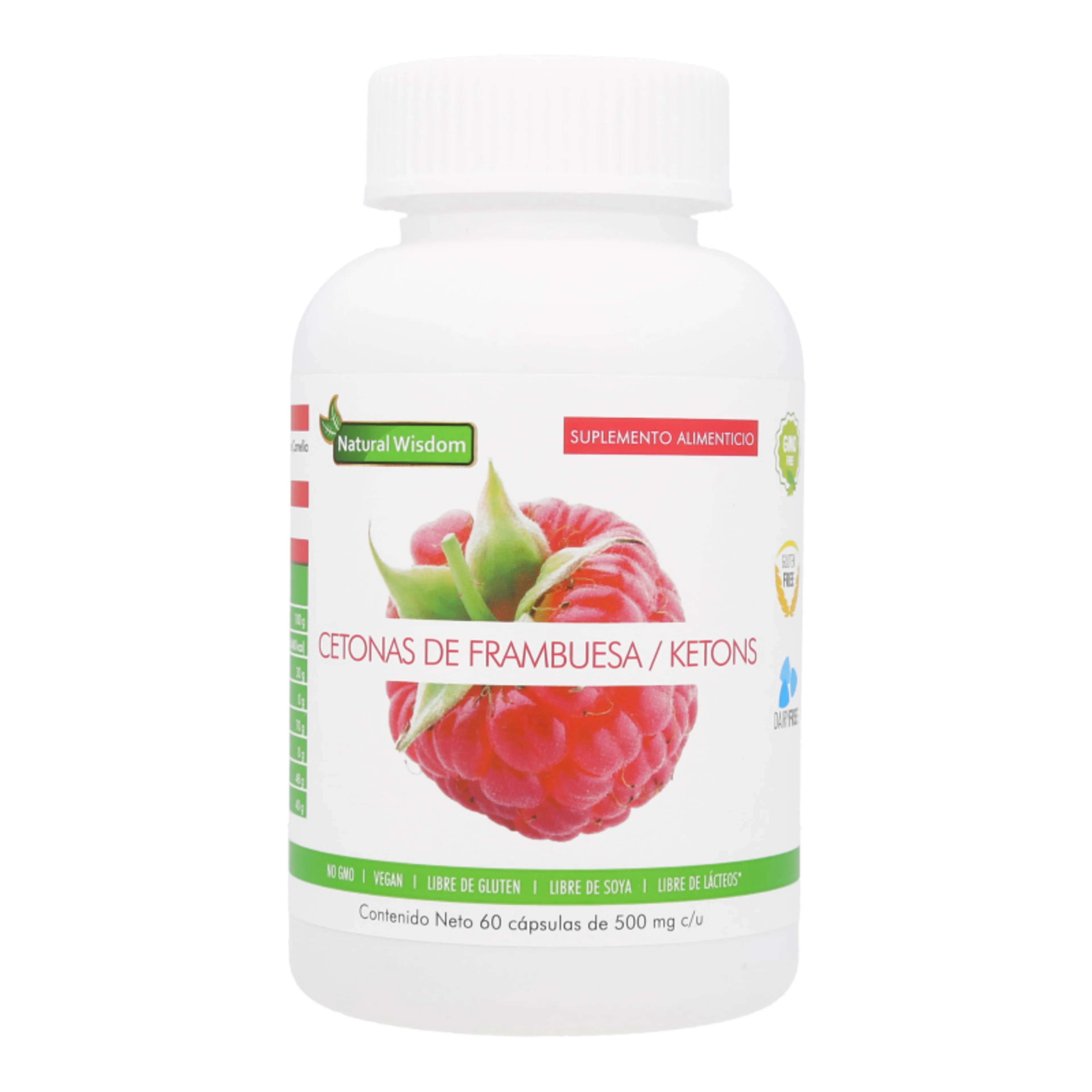Natural wisdom cetonas de frambuesa y ketones con extracto de té verde 60 cápsulas bote