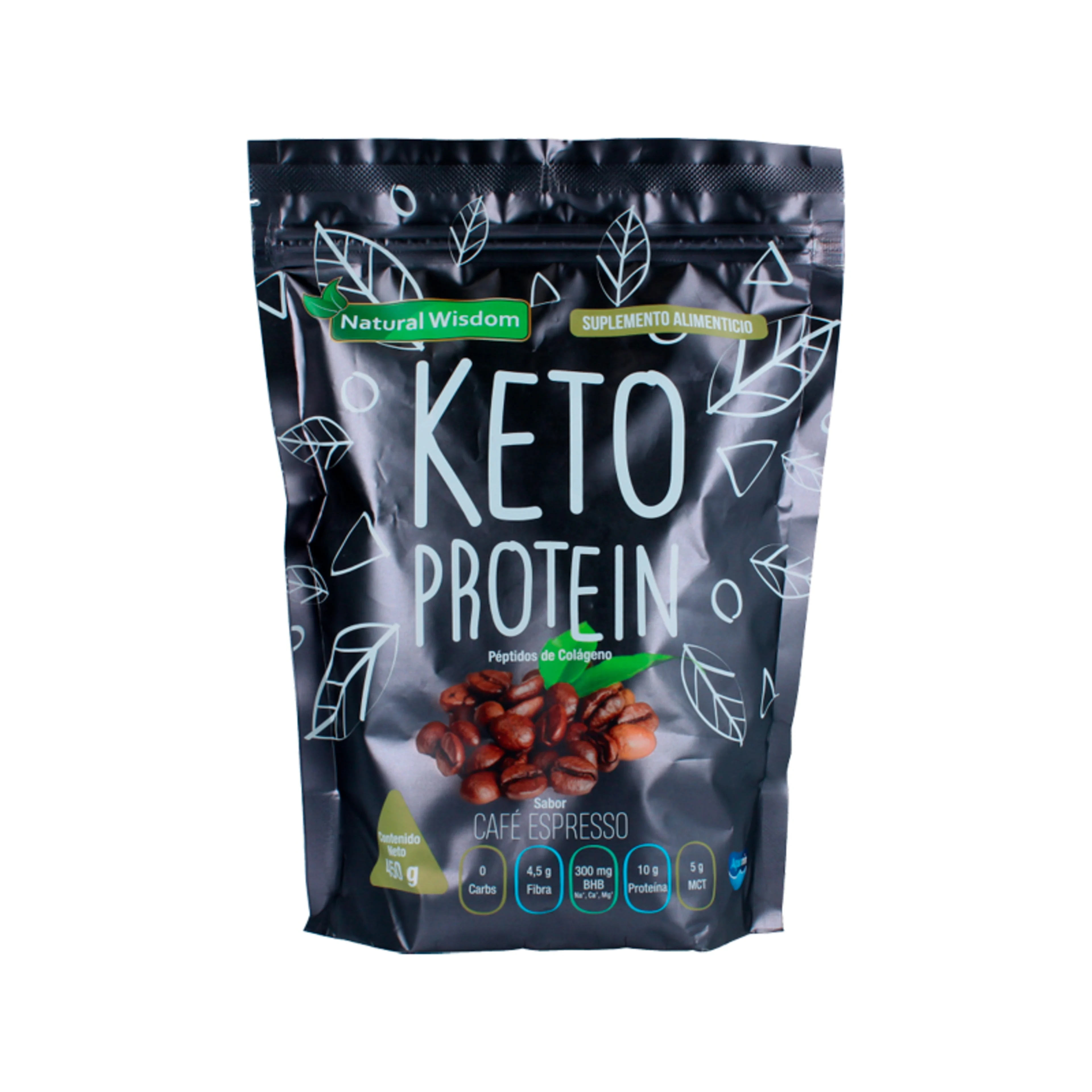 Natural wisdom keto protein péptidos de colágeno sabor café espresso 450 g bolsa