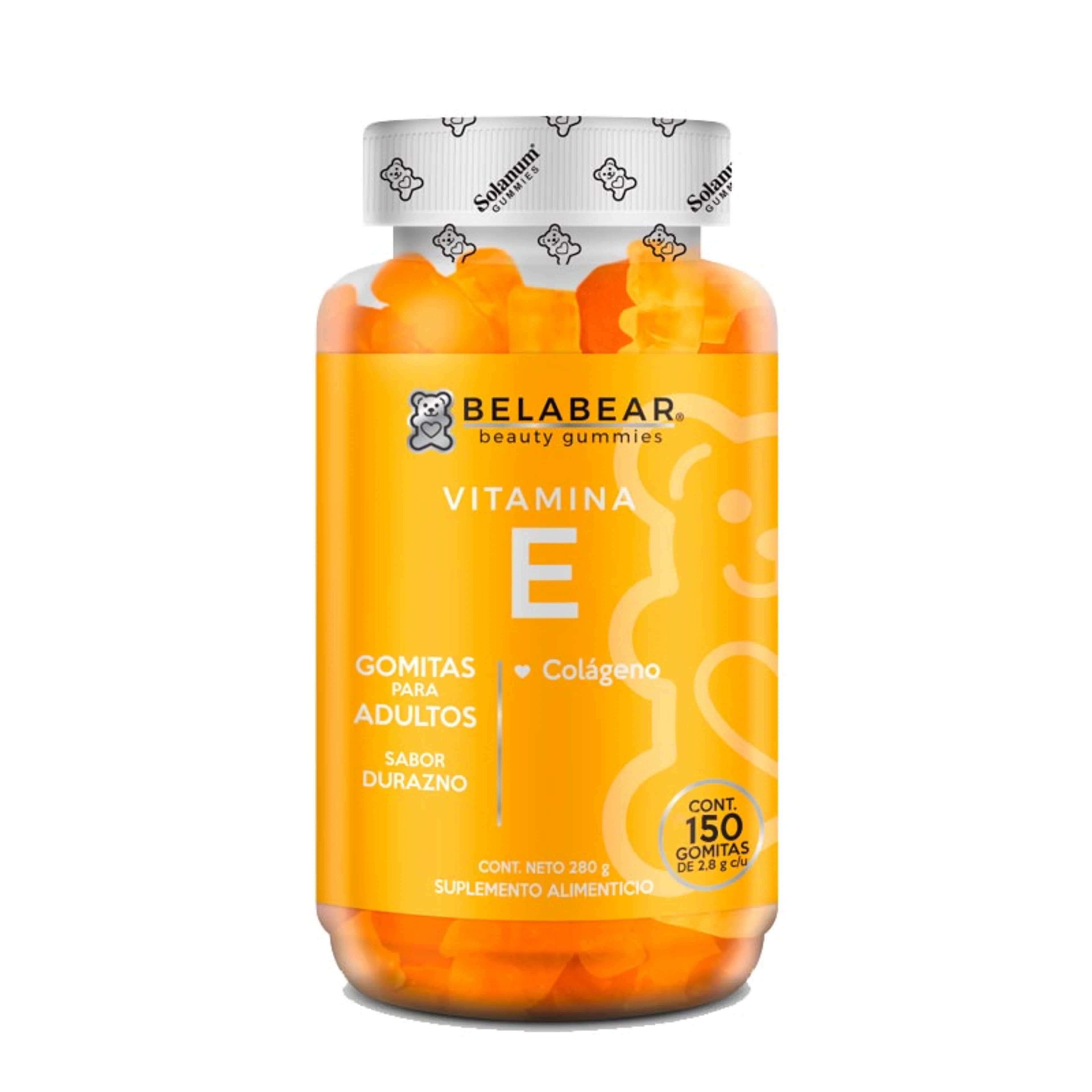 Belabear vitamina e gomitas para adultos sabor durazno 150 piezas solución bote colágeno hidrolizado 1000 mg