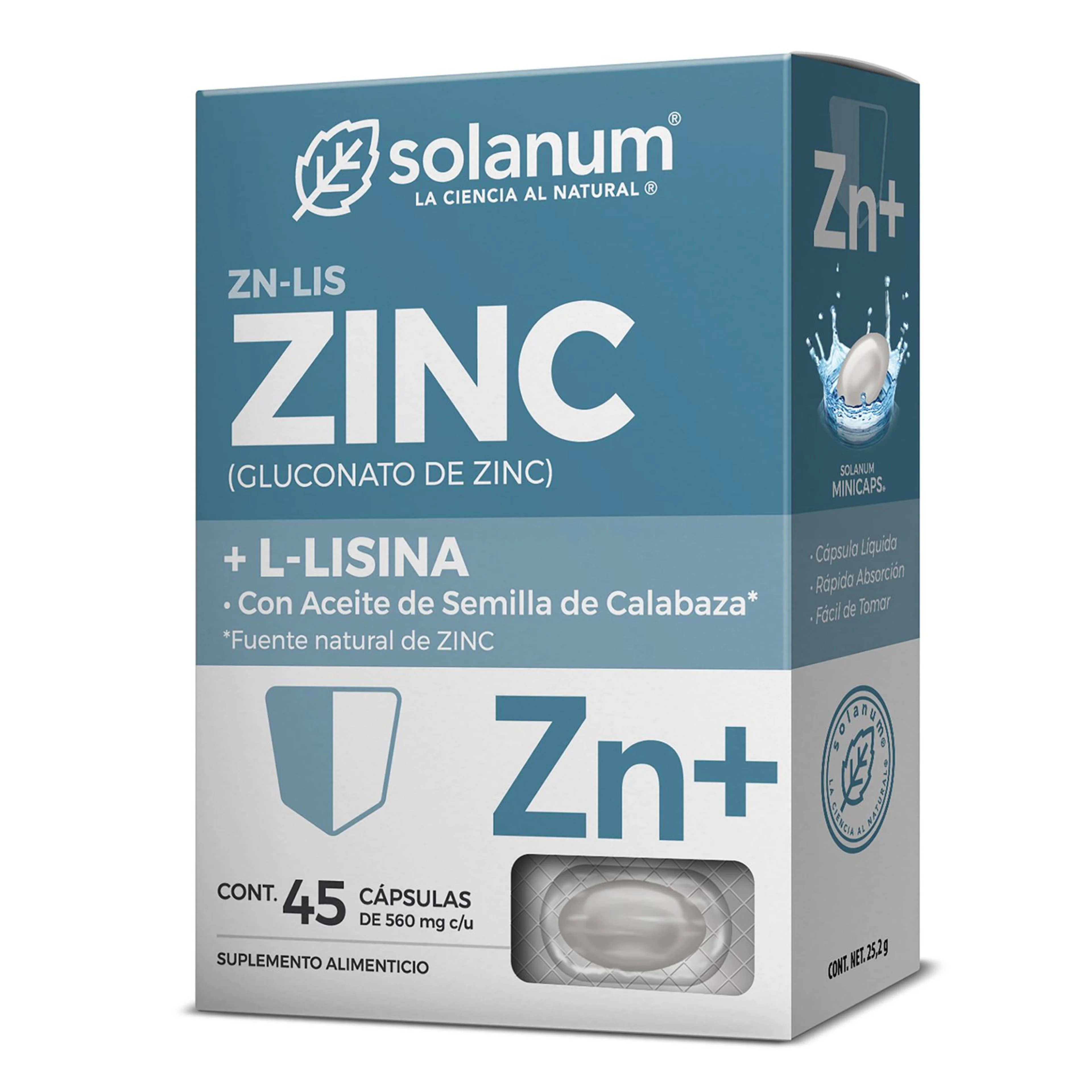 Solanum Zinc + Lisina con 45 Cápsulas