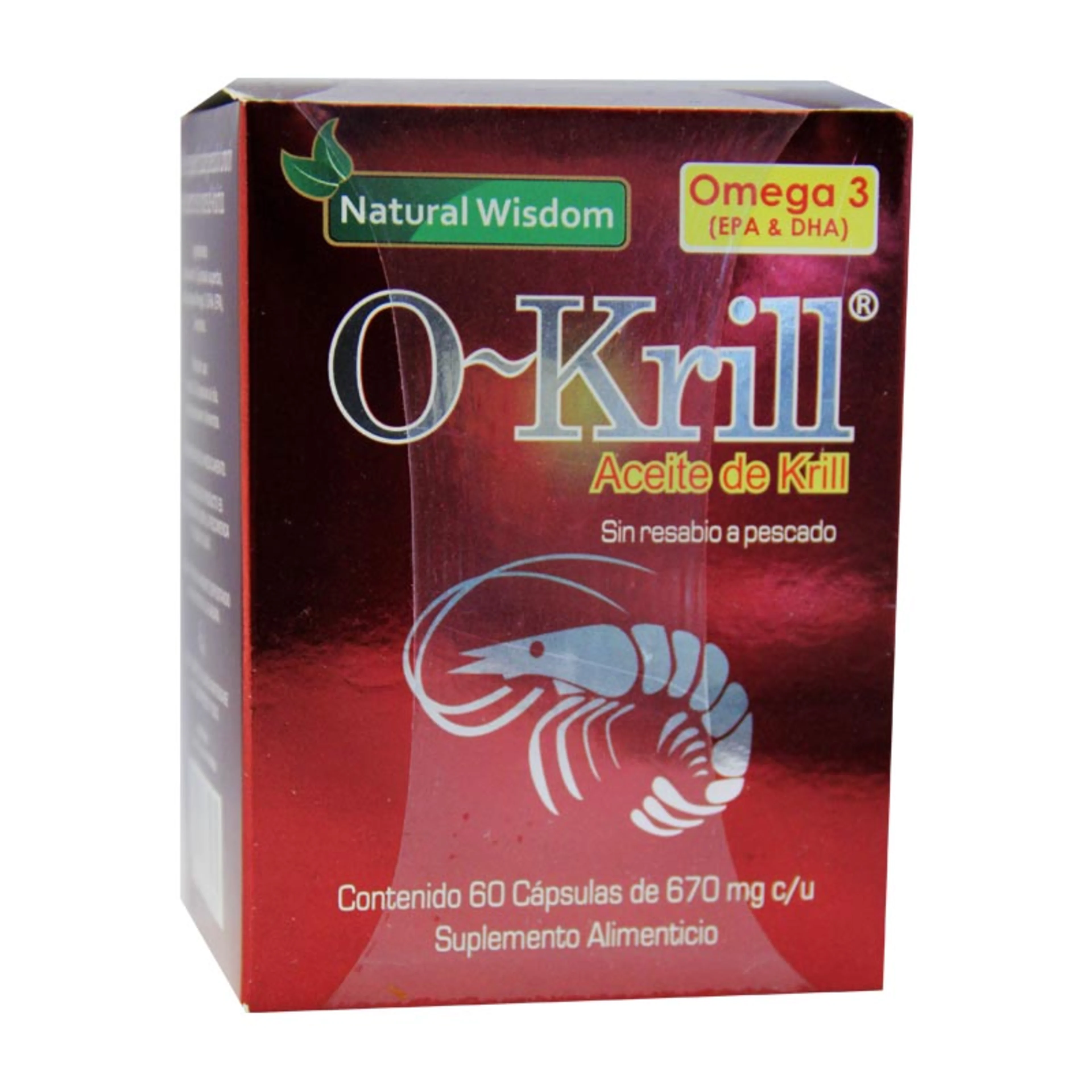 Natural wisdom o-krill aceite de krill con omega 3 fosfolípidos 60 cápsulas caja