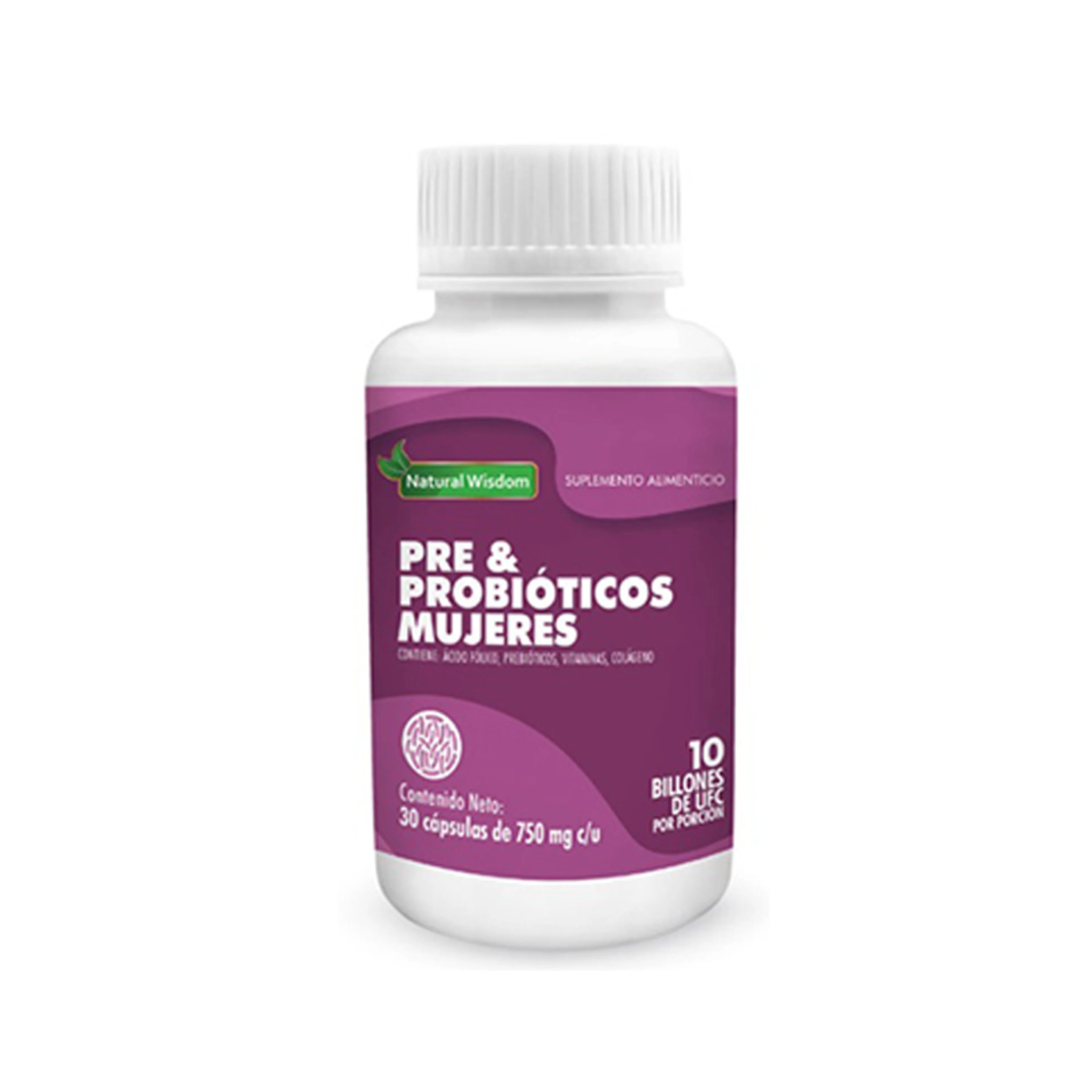 Natural wisdom pre y probióticos para mujeres 30 cápsulas frasco lactobacillus rhamnosus gg 5.0 ufc