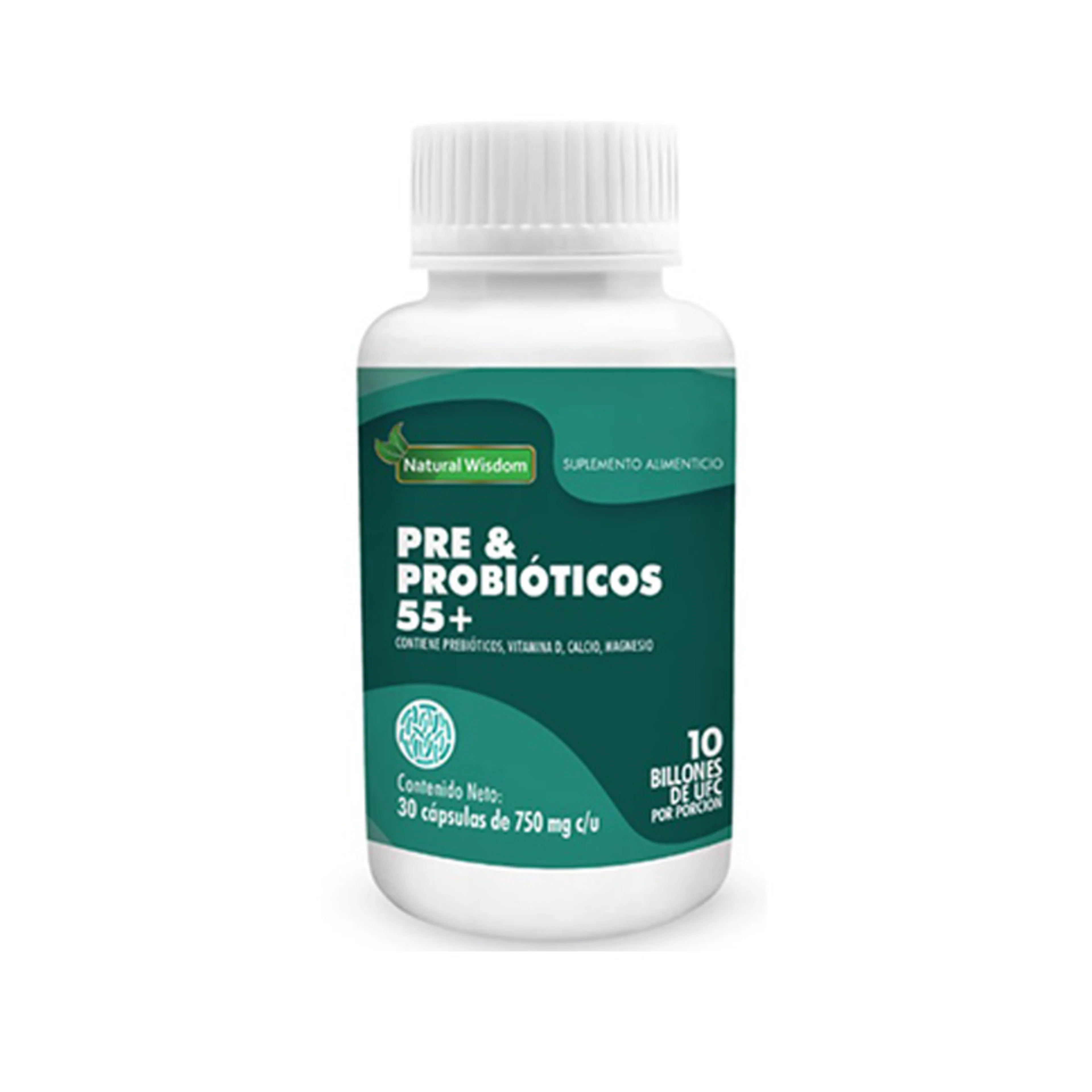 Natural wisdom pre y probióticos para mayores de 55 30 cápsulas frasco lactobacillus rhamnosus gg 5.0 ufc