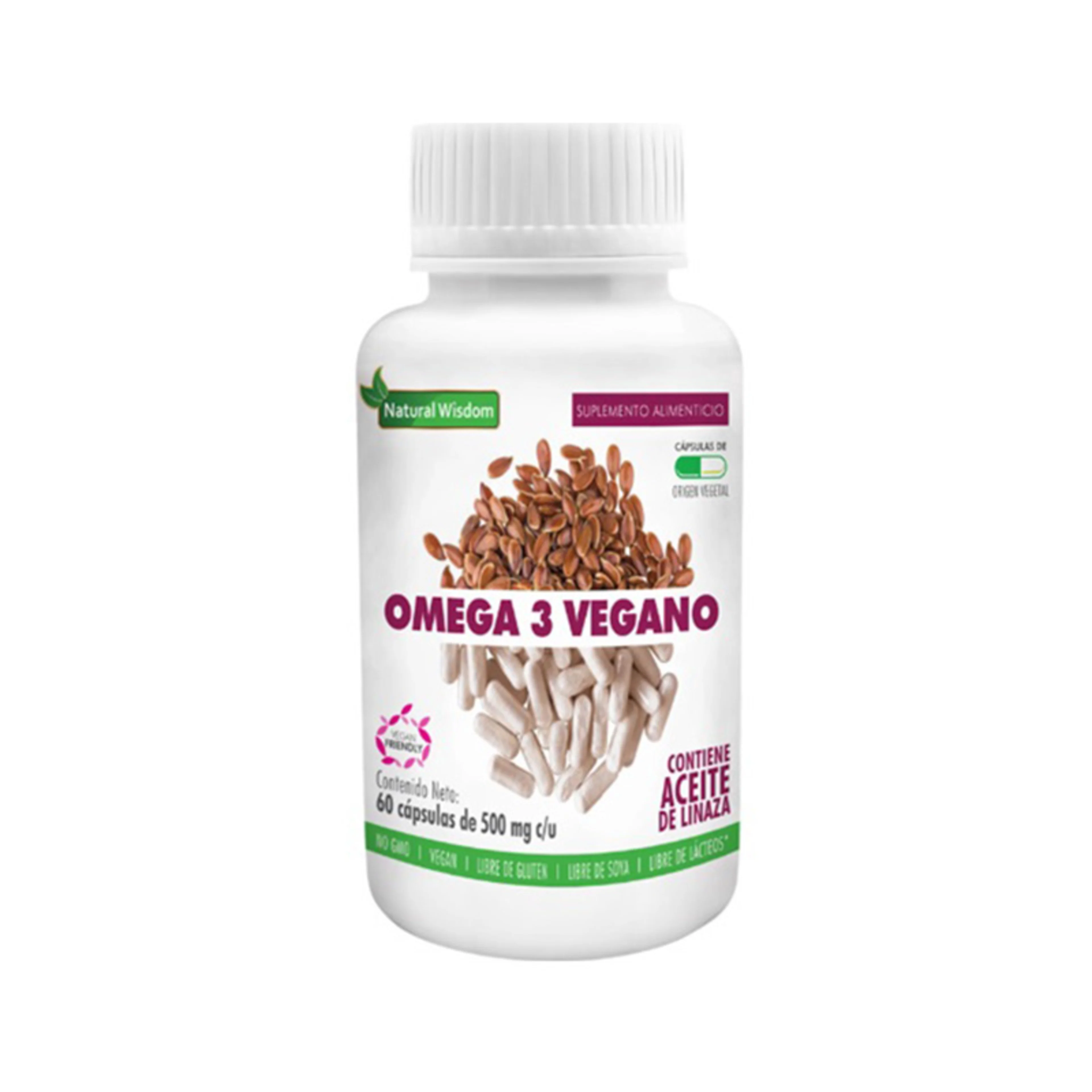 Natural wisdom omega 3 vegano 60 cápsulas frasco aceite de omega 3 250.0 mg