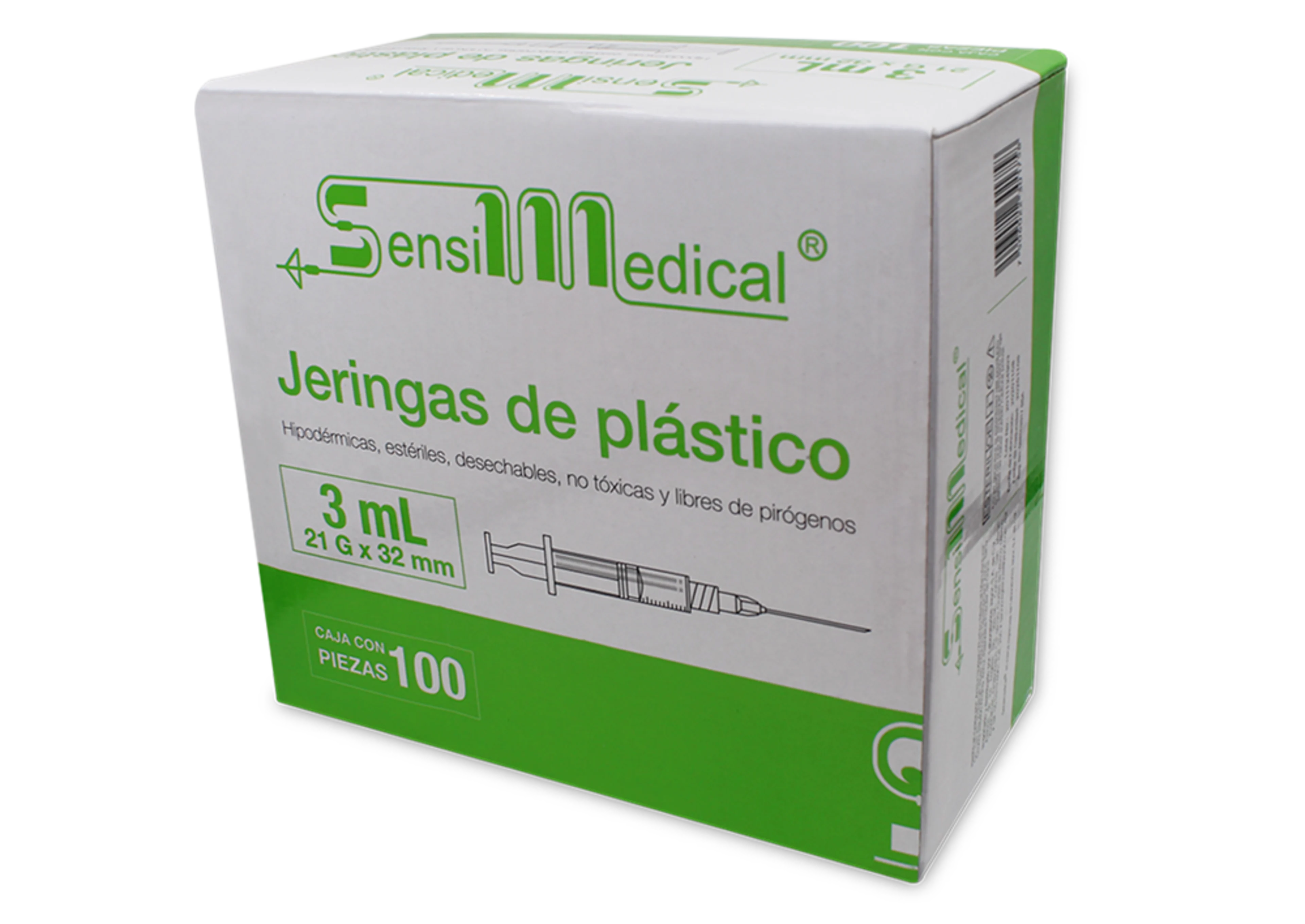 Sensi Medical Jeringa Verde De 21X32Mm Para 3 Ml Con 100 Piezas